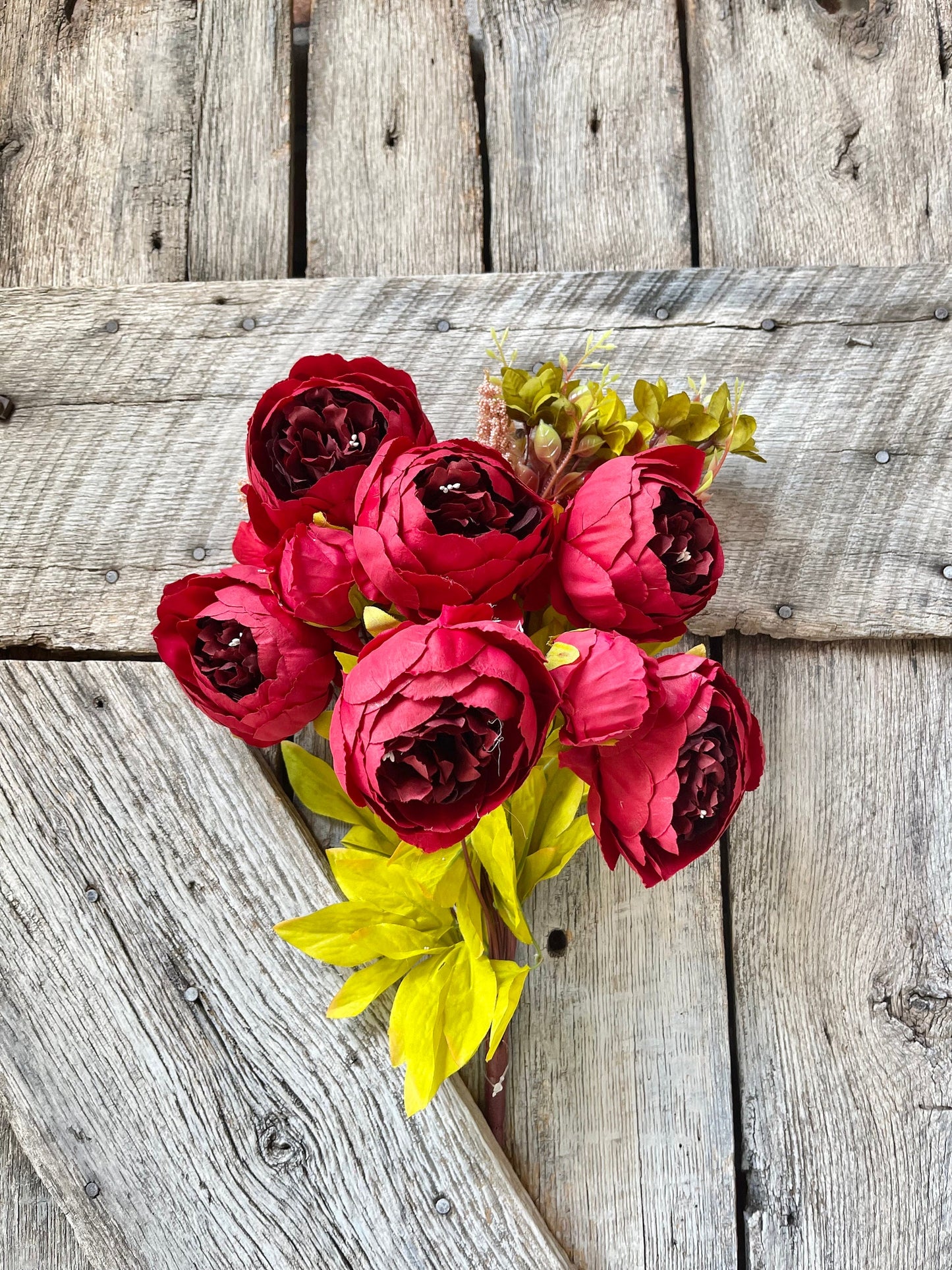 Red Fall Peony Bush, Fall Floral Bush, Artificial Floral Bush