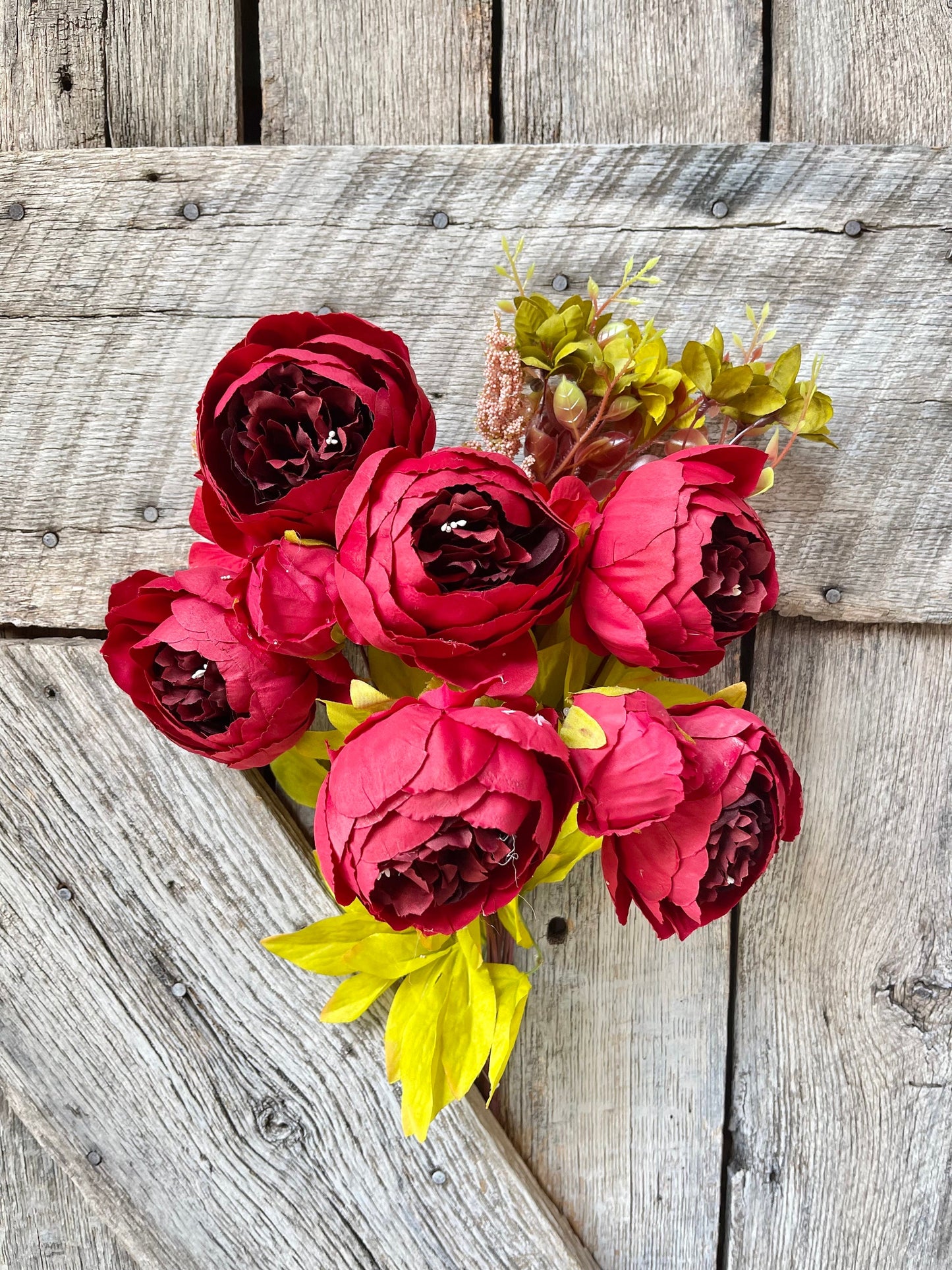 Red Fall Peony Bush, Fall Floral Bush, Artificial Floral Bush
