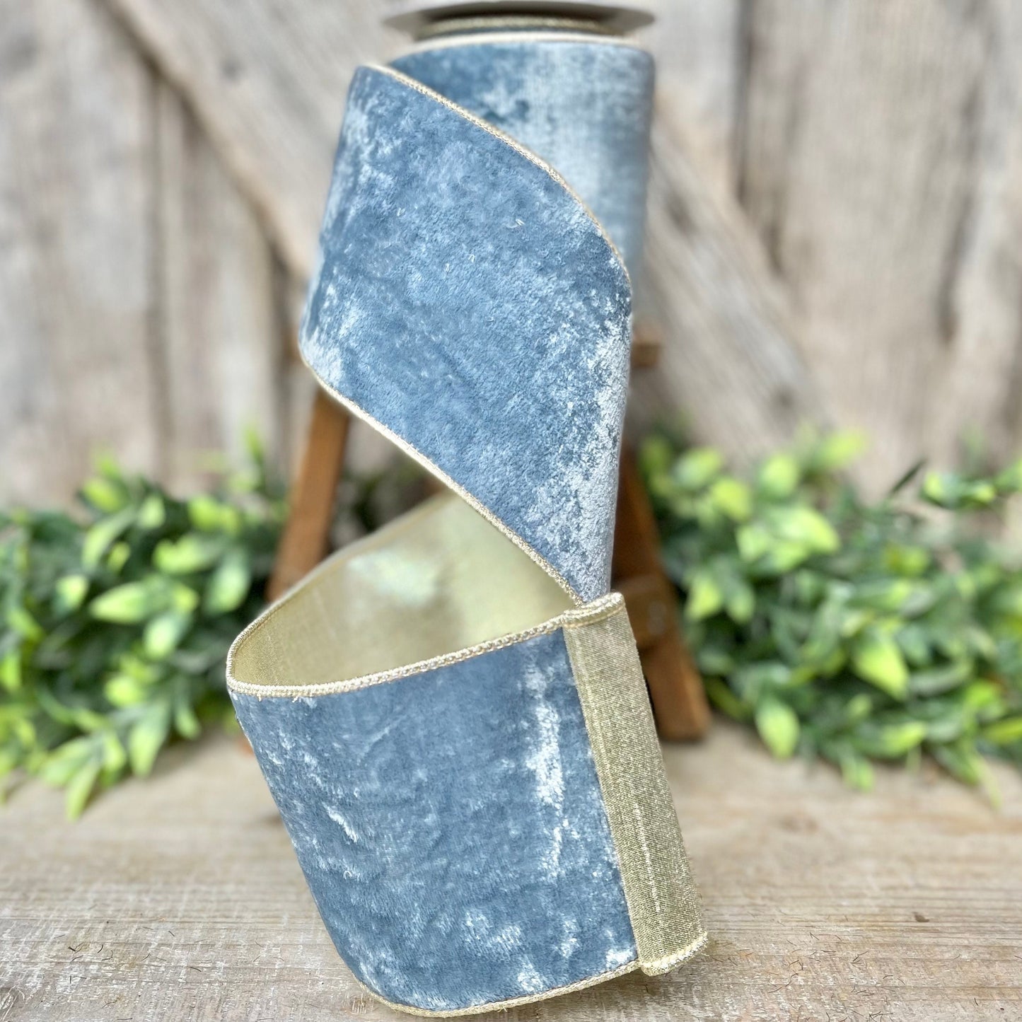 4" French Blue Velvet, Light Blue Velvet Ribbon, Wired Ribbon