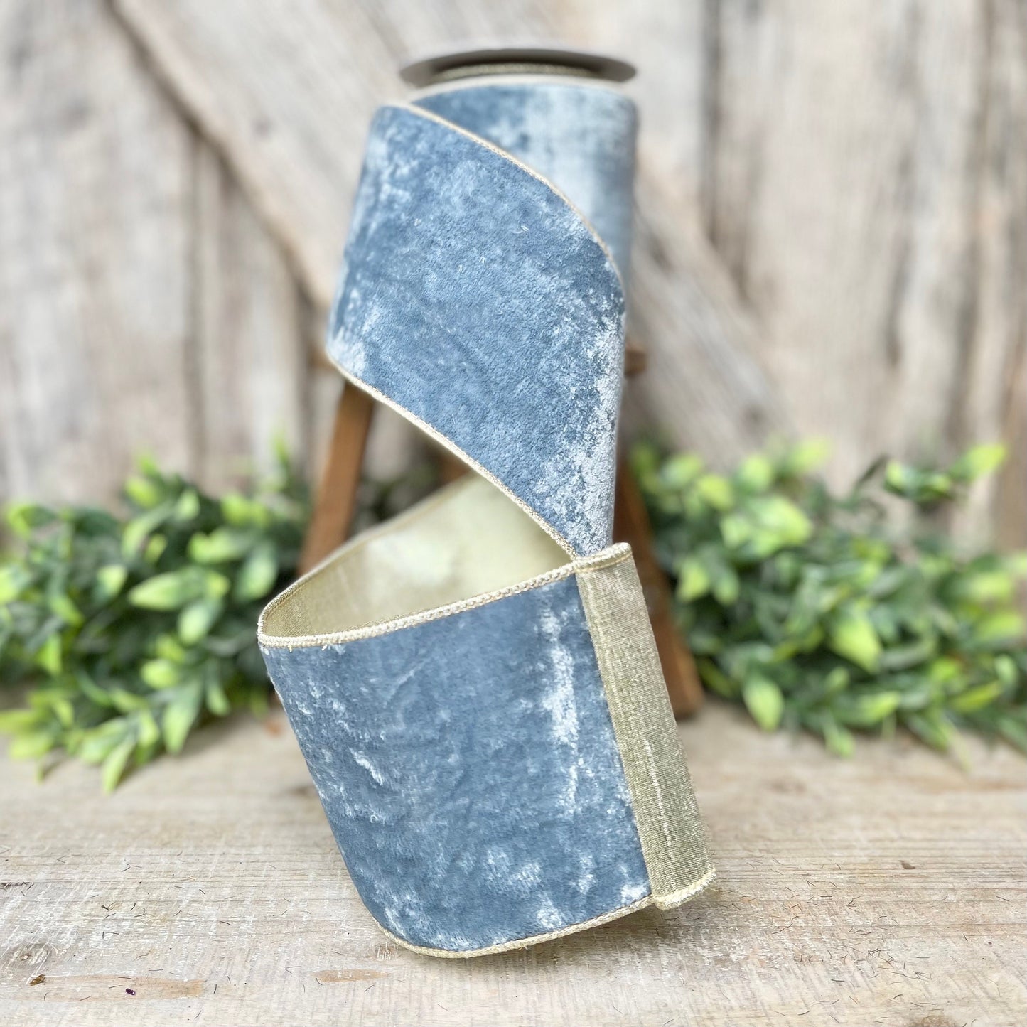 4" French Blue Velvet, Light Blue Velvet Ribbon, Wired Ribbon
