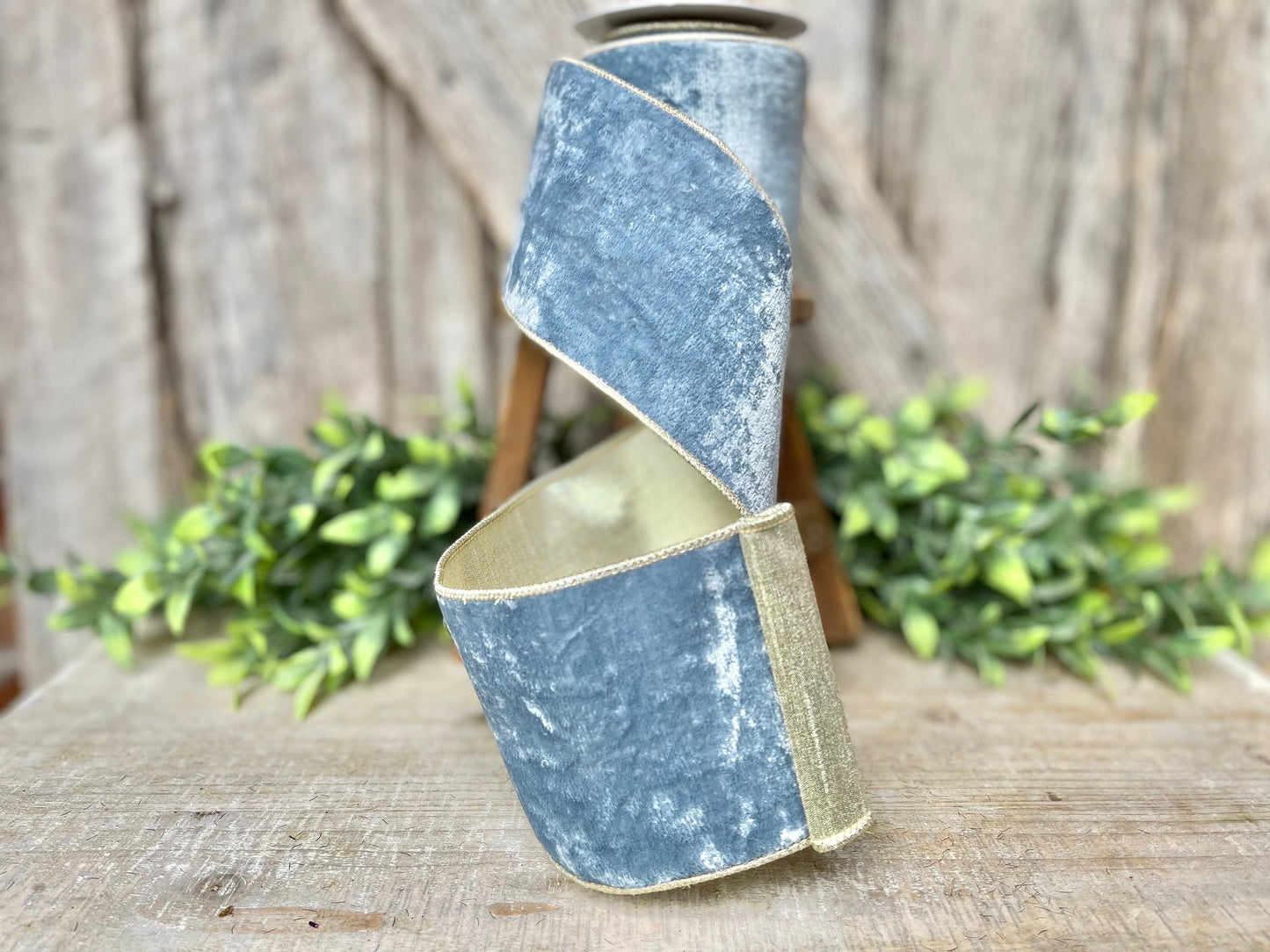 4" French Blue Velvet, Light Blue Velvet Ribbon, Wired Ribbon