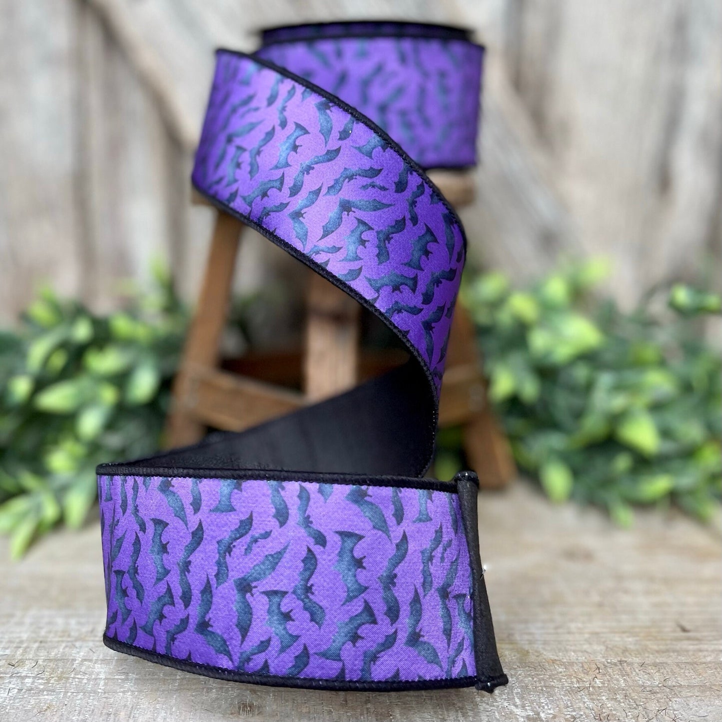 2.5" Purple Bats Wired Ribbon by Farrisilk, Halloween Ribbon