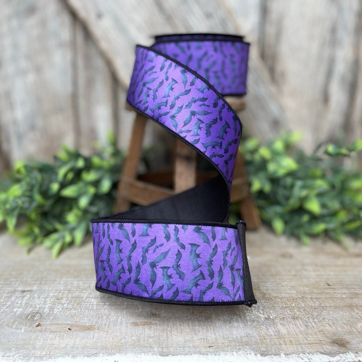 2.5" Purple Bats Wired Ribbon by Farrisilk, Halloween Ribbon