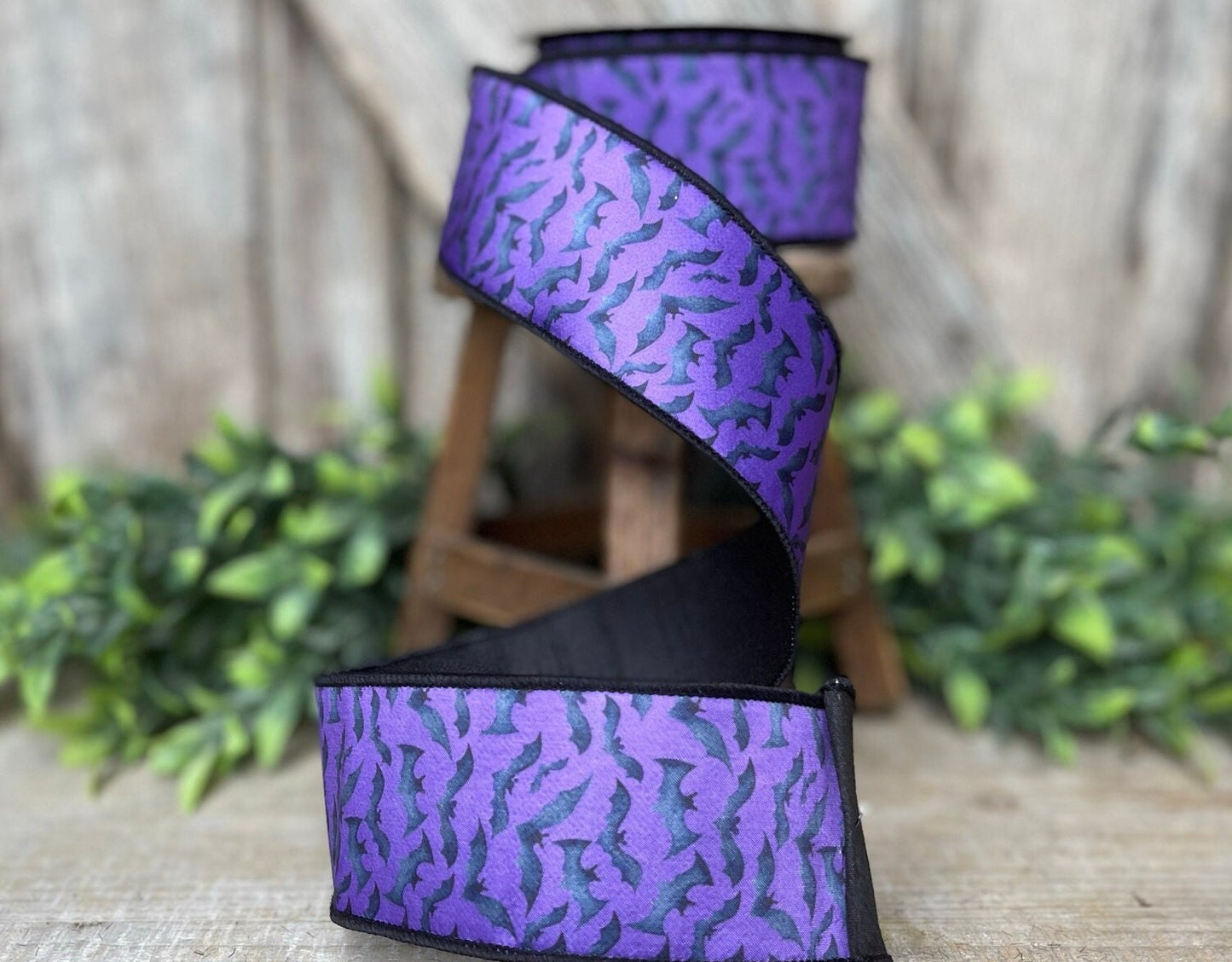 2.5" Purple Bats Wired Ribbon by Farrisilk, Halloween Ribbon