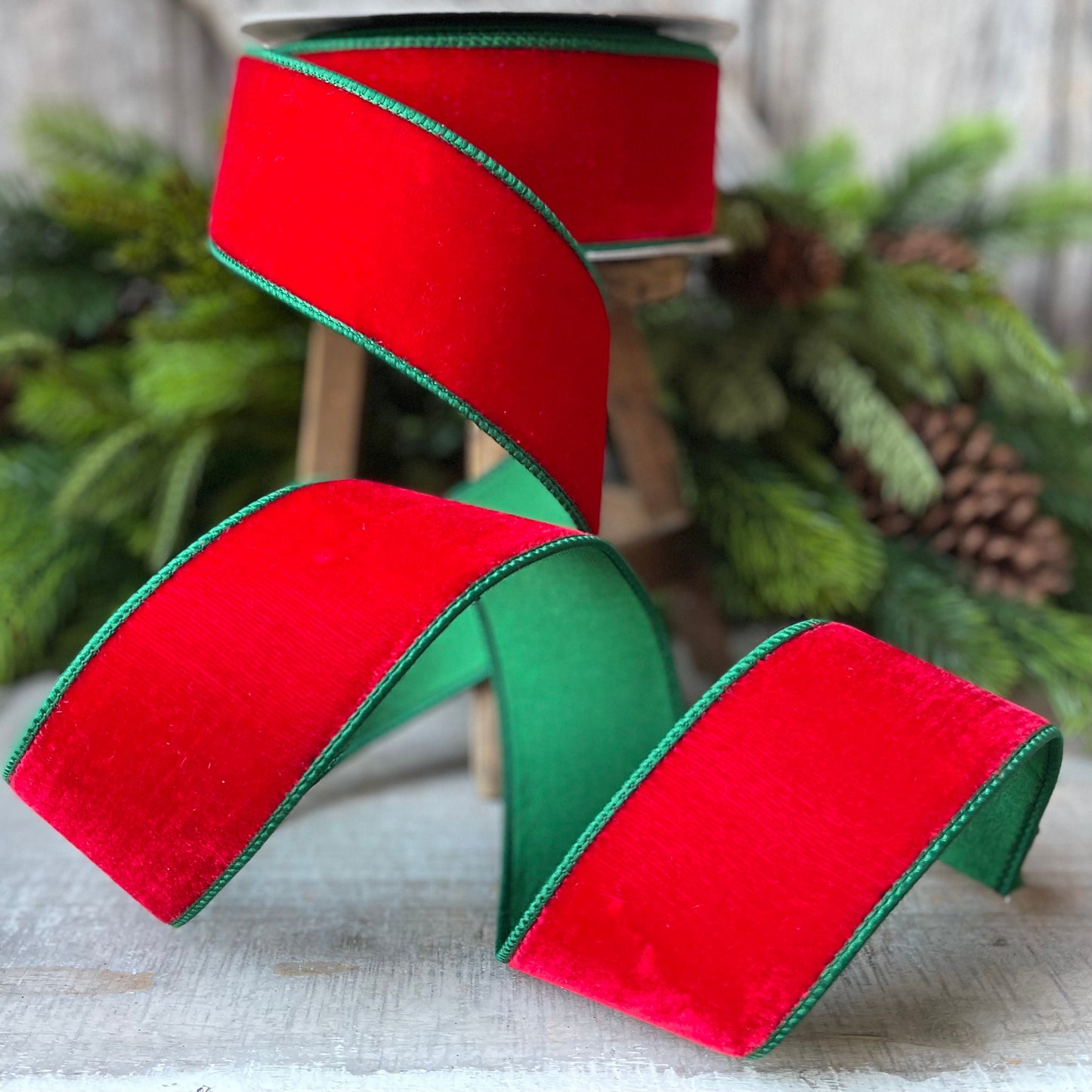 2.5" Red Emerald Velvet, Farrisilk Ribbon, 2 Tone Velvet