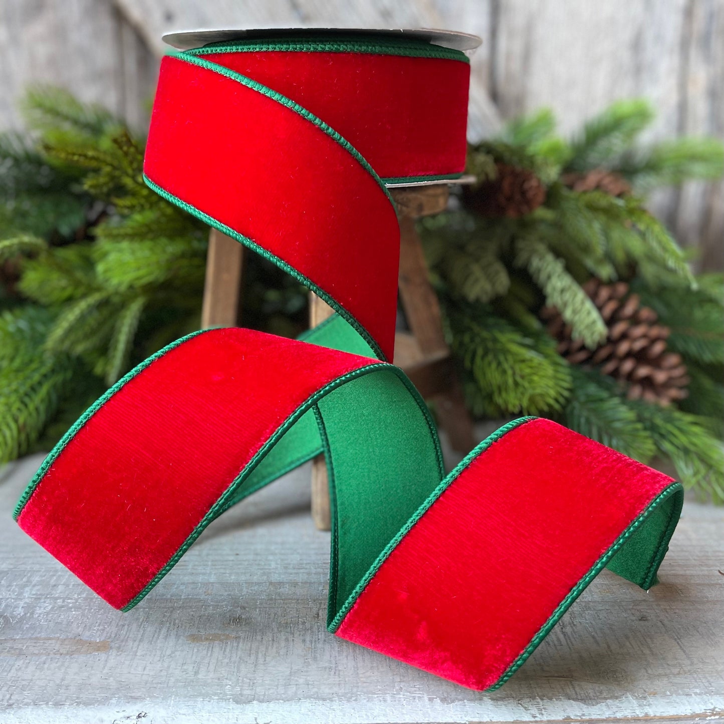 2.5" Red Emerald Velvet, Farrisilk Ribbon, 2 Tone Velvet
