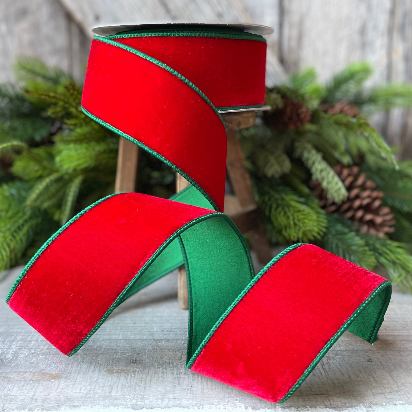 2.5" Red Emerald Velvet, Farrisilk Ribbon, 2 Tone Velvet
