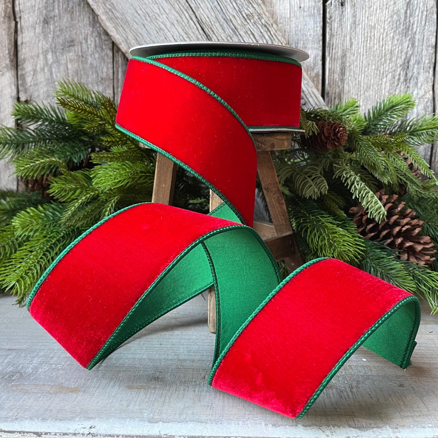 2.5" Red Emerald Velvet, Farrisilk Ribbon, 2 Tone Velvet