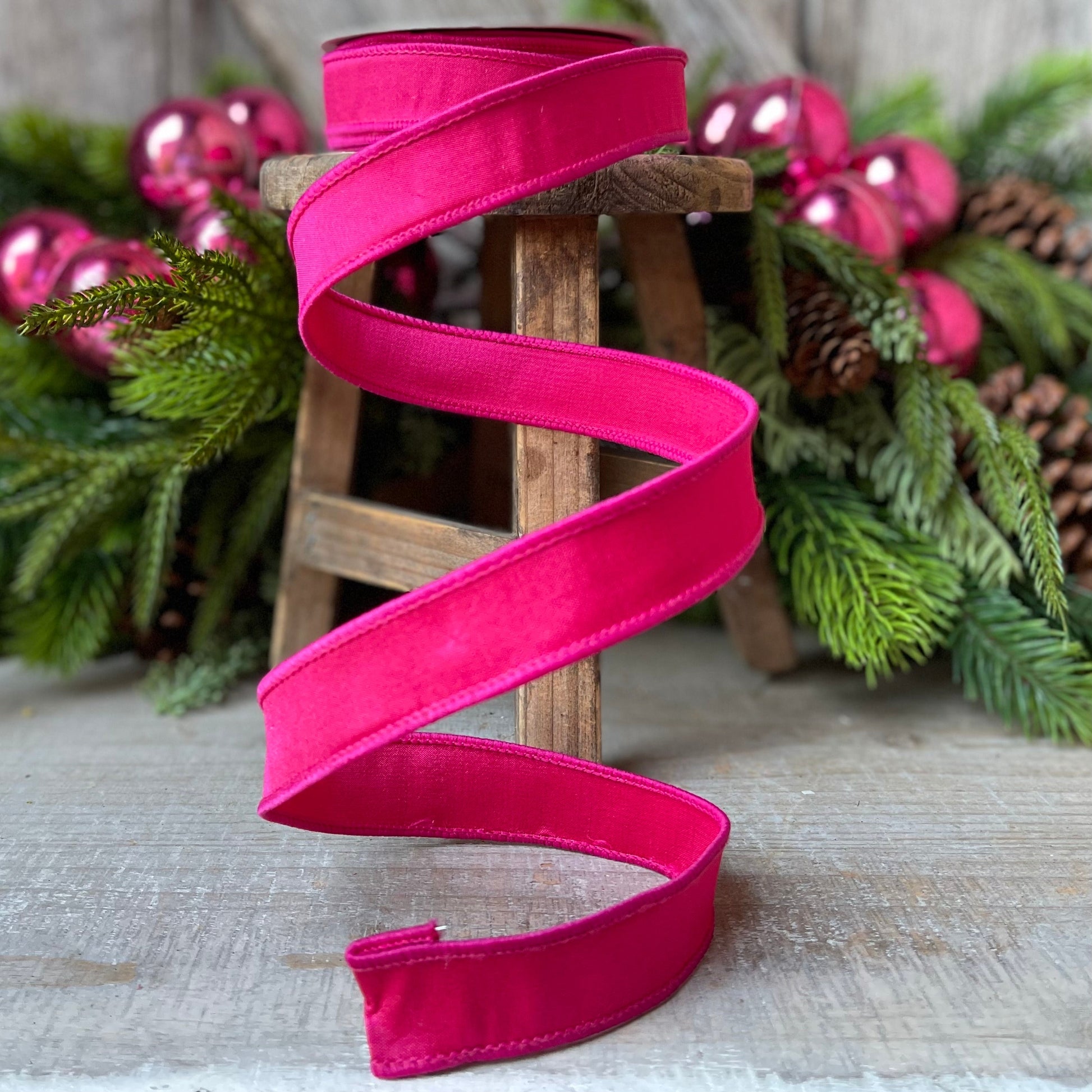 1" Hot Pink Taffeta Wired Ribbon, Farrisilk Ribbon, 1 inch ribbon