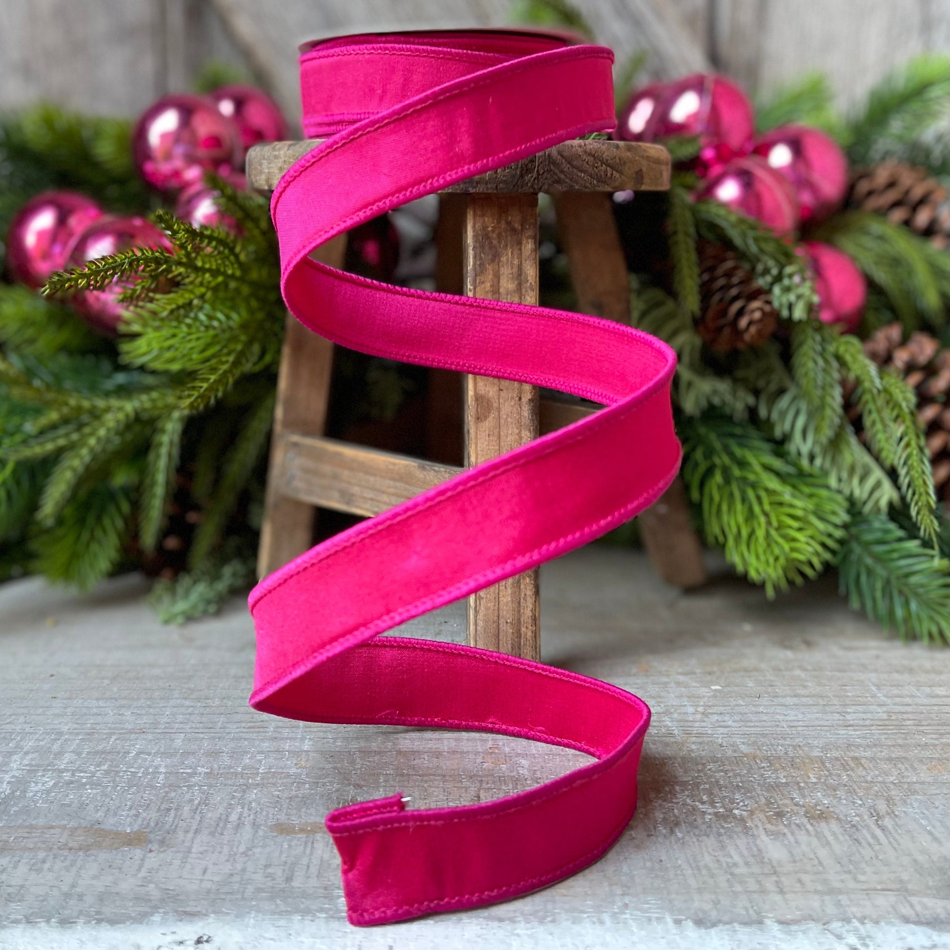 1" Hot Pink Taffeta Wired Ribbon, Farrisilk Ribbon, 1 inch ribbon