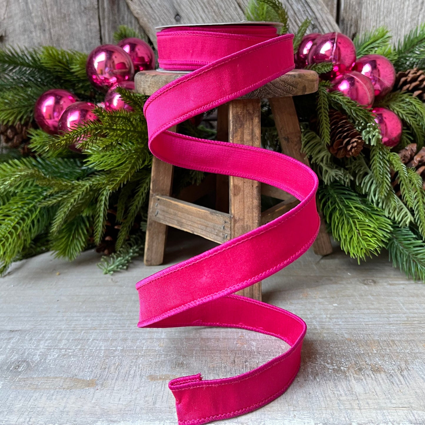 1" Hot Pink Taffeta Wired Ribbon, Farrisilk Ribbon, 1 inch ribbon