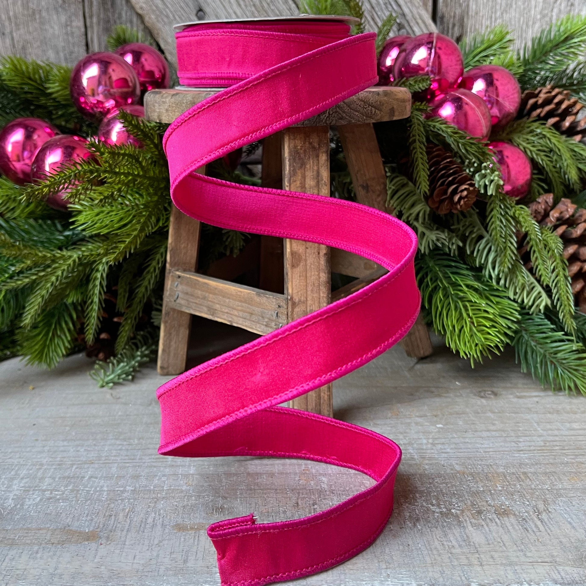 1" Hot Pink Taffeta Wired Ribbon, Farrisilk Ribbon, 1 inch ribbon