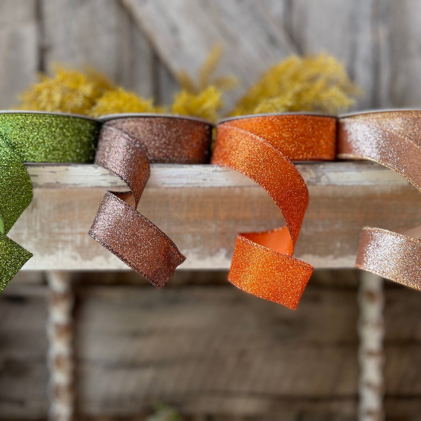 1.5" Fall Diamond Dust Wired Ribbon, Farrisilk Ribbon, Glitter Ribbon
