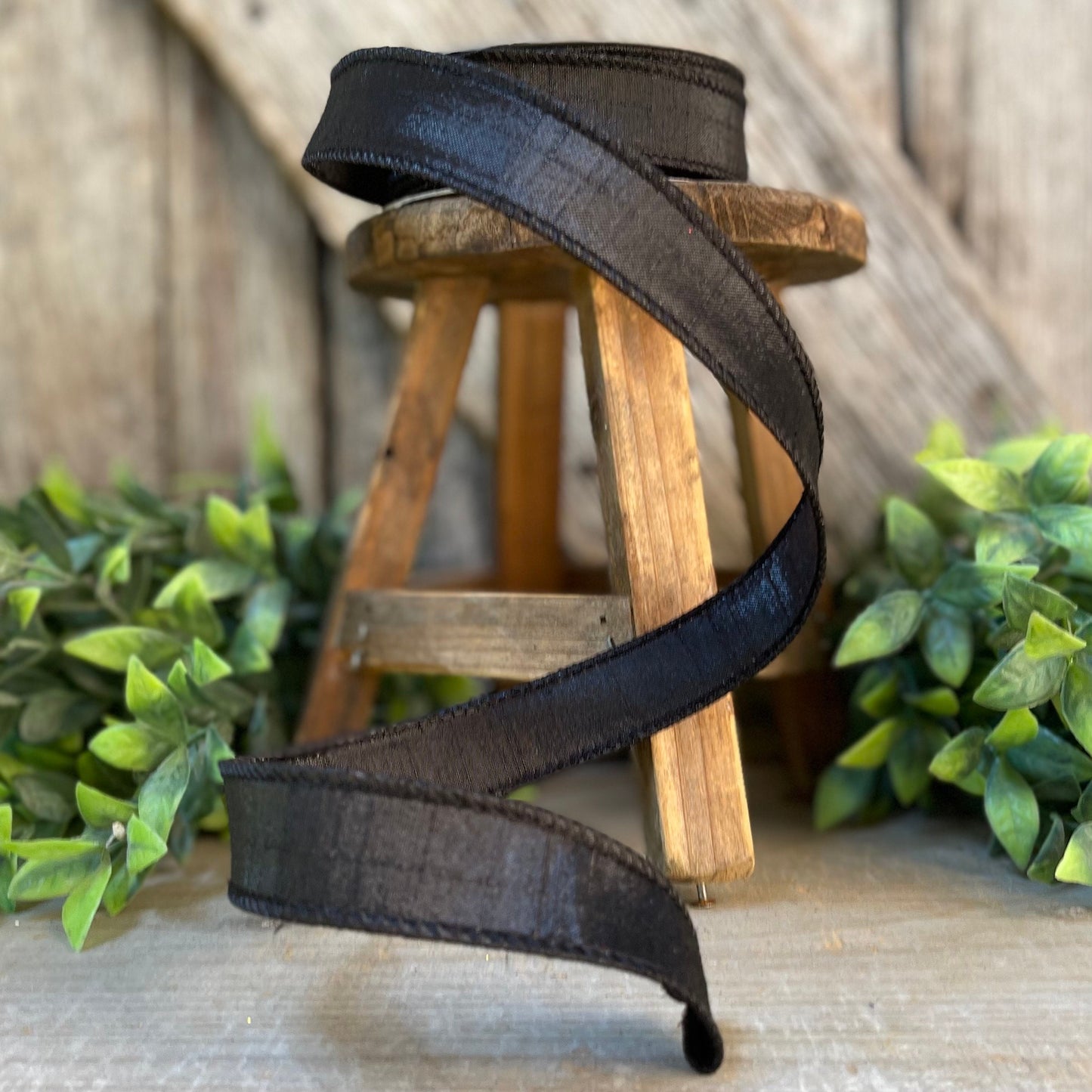 1" Black Luster Ribbon, wired Ribbon