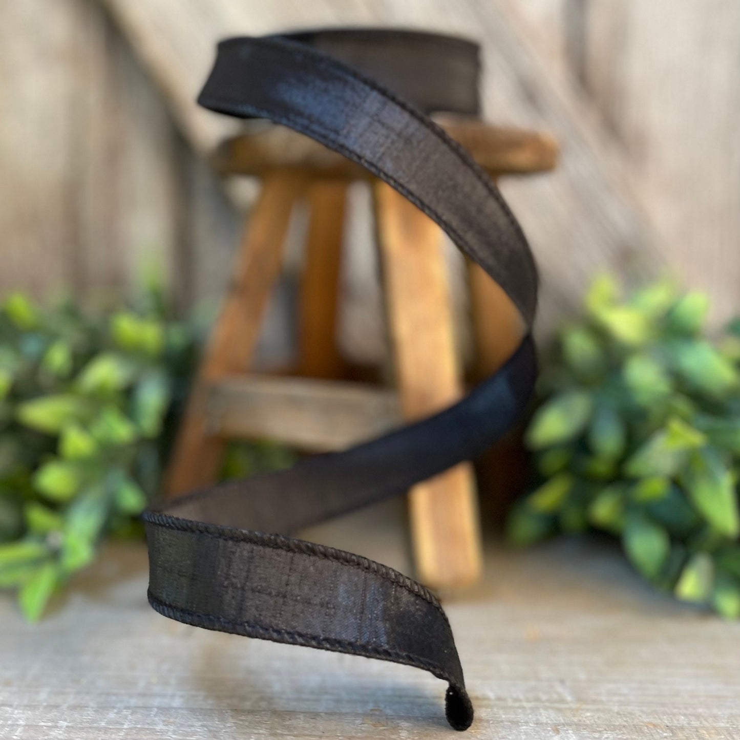 1" Black Luster Ribbon, wired Ribbon