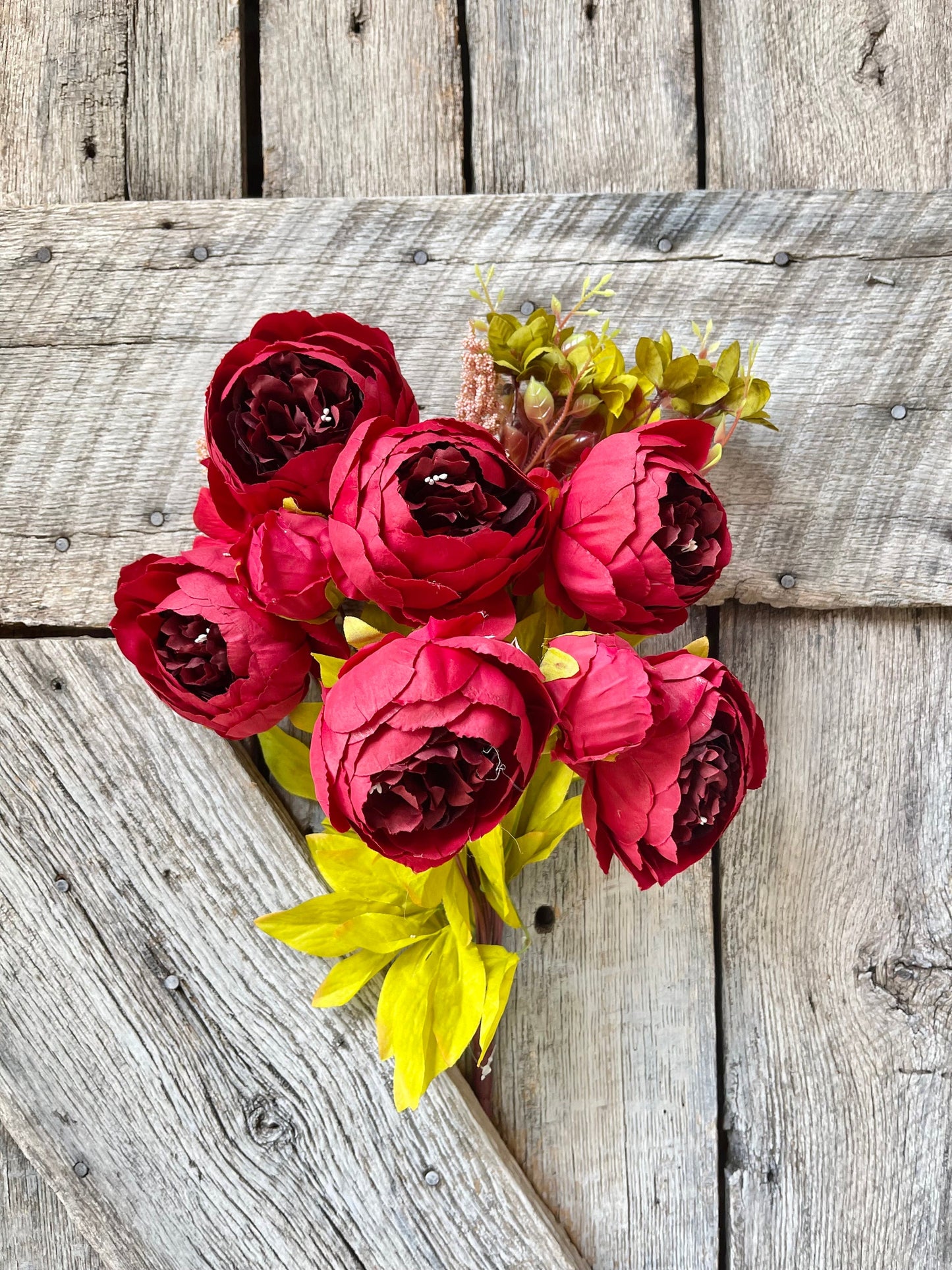 Red Fall Peony Bush, Fall Floral Bush, Artificial Floral Bush