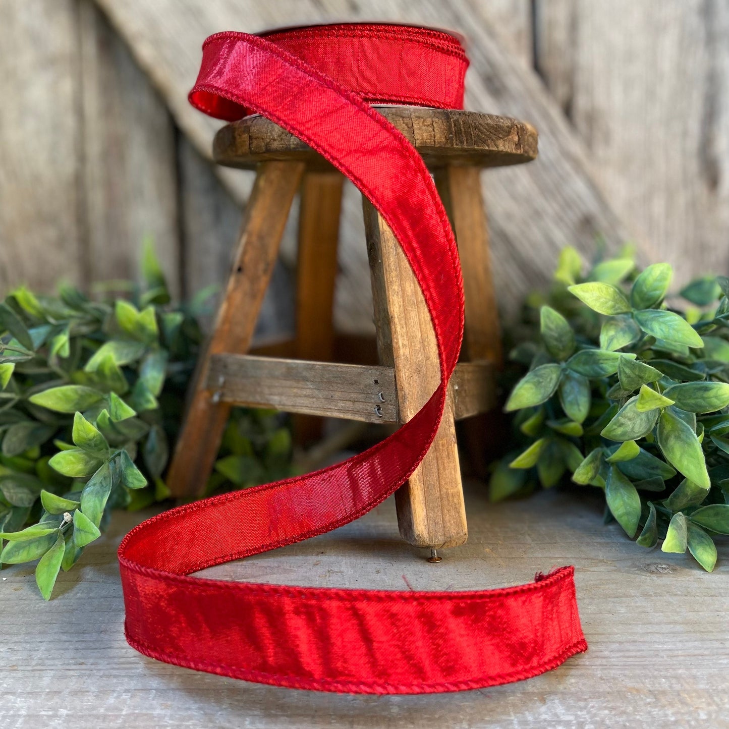 1" Red Luster Ribbon, wired Ribbon
