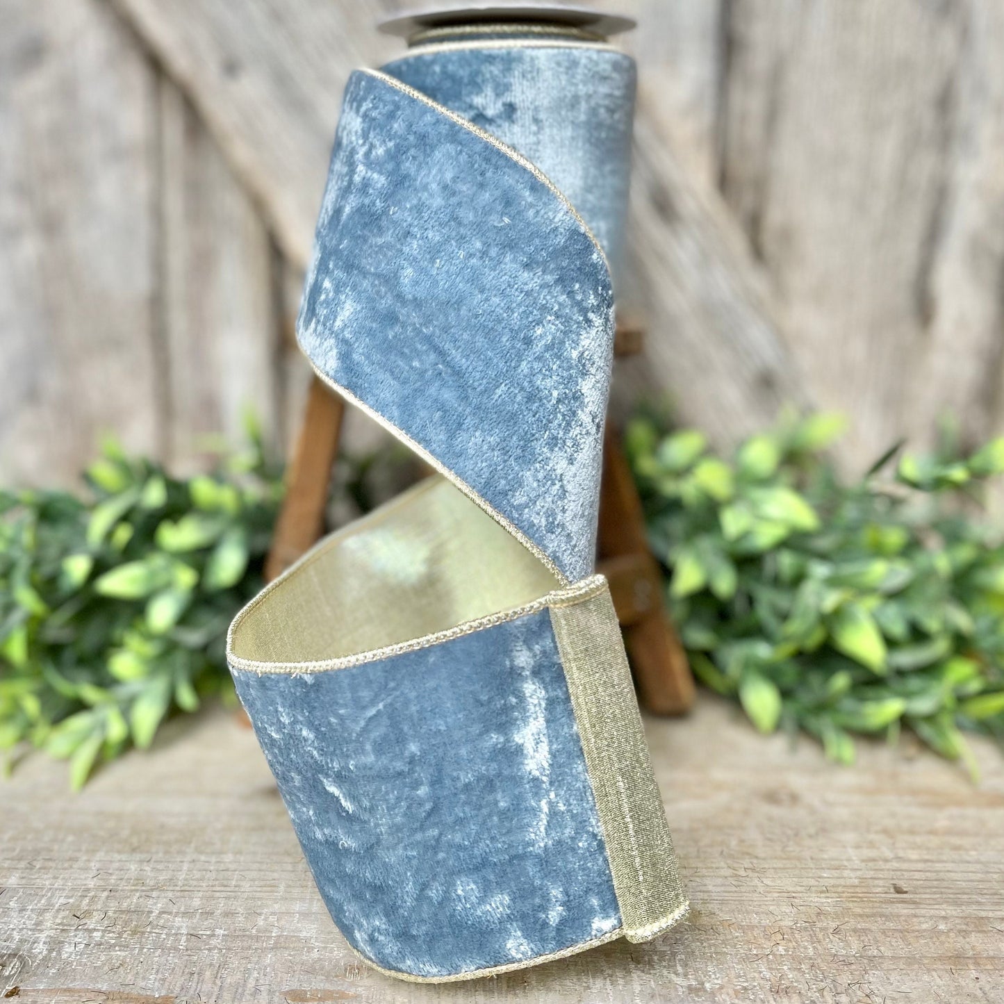 4" French Blue Velvet, Light Blue Velvet Ribbon, Wired Ribbon