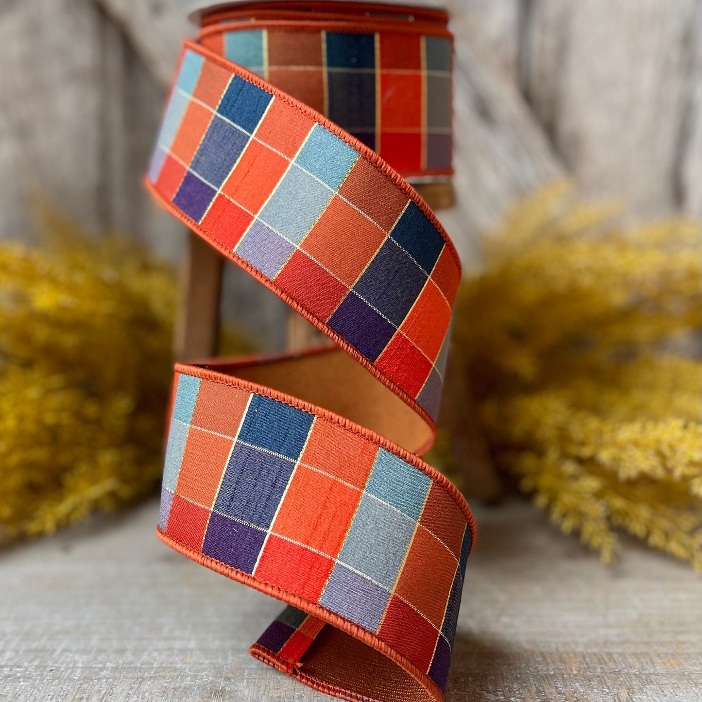 2.5" Orange Sedona Checks, Farrisilk Ribbon, Fall Ribbon