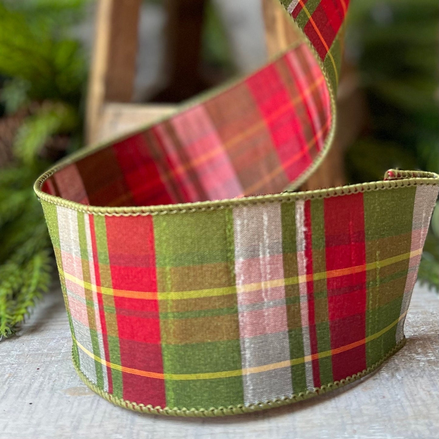 2.5" Red Green Elfy Plaid by Farrisilk, Christmas Ribbon
