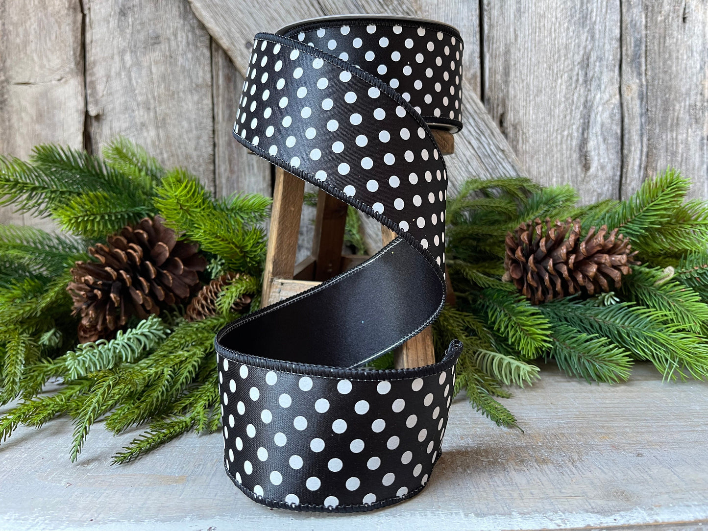 2.5" Black White Mini Dots, Farrisilk Ribbon, Polka Dot RIbbon