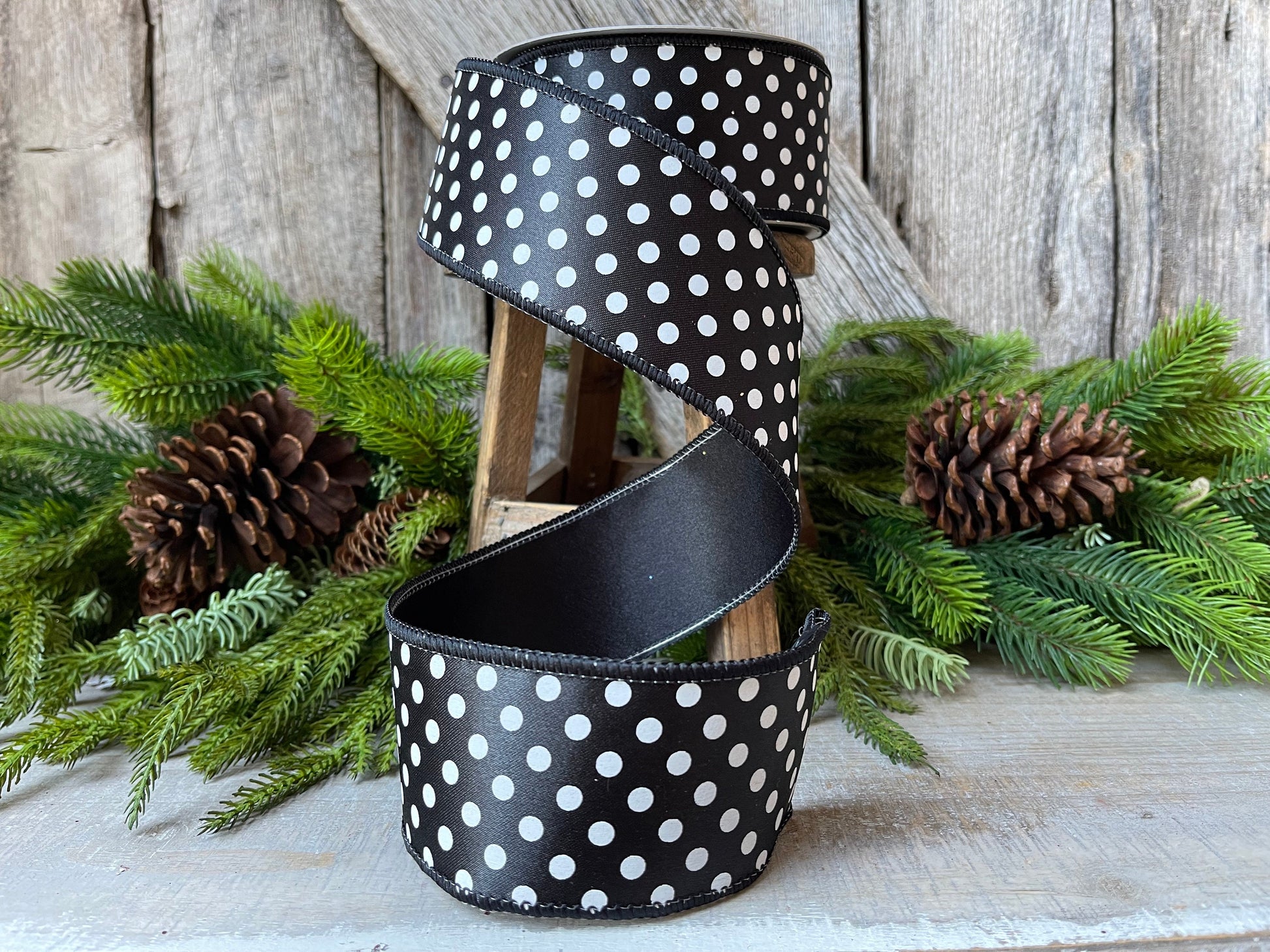 2.5" Black White Mini Dots, Farrisilk Ribbon, Polka Dot RIbbon