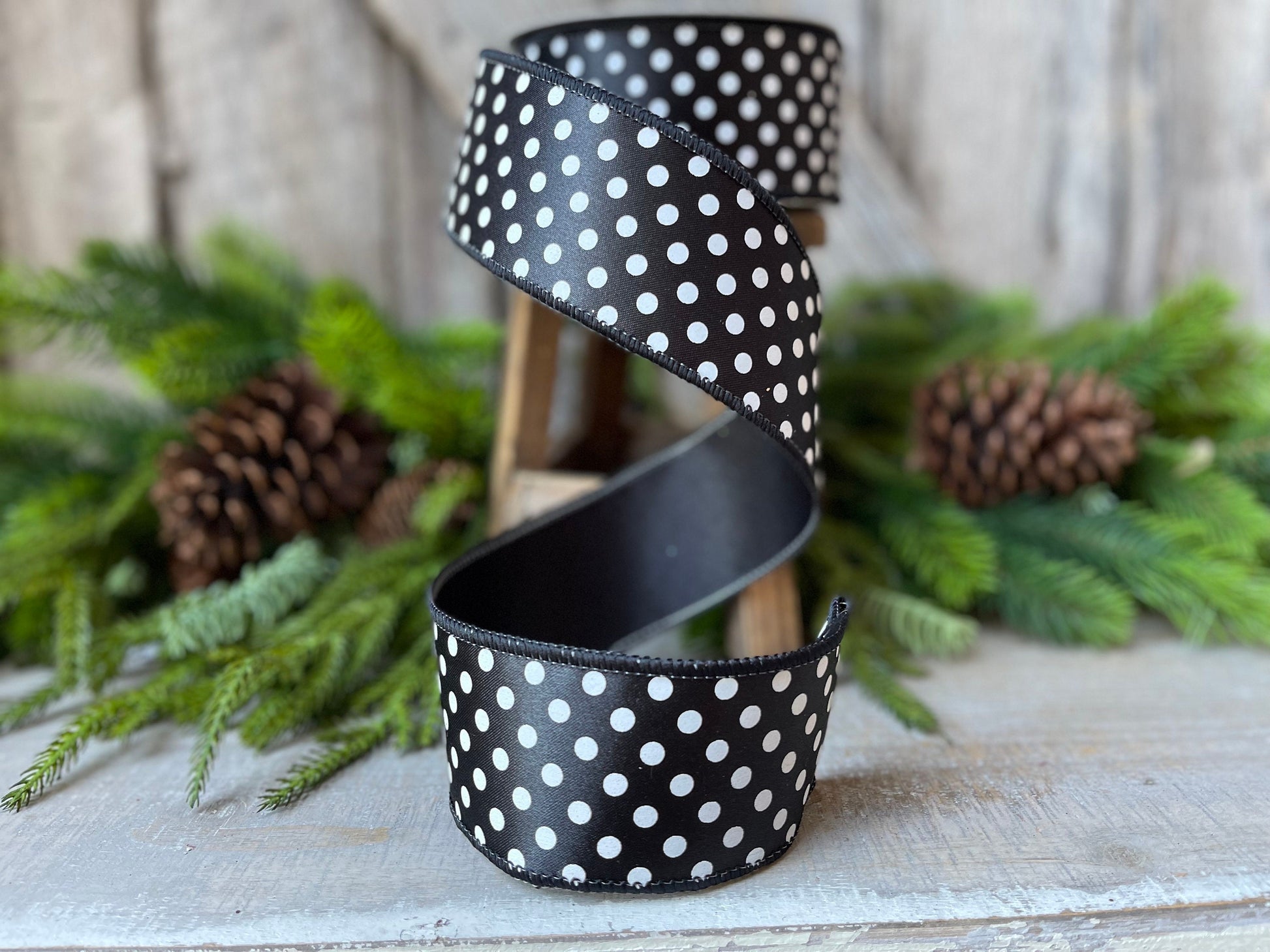 2.5" Black White Mini Dots, Farrisilk Ribbon, Polka Dot RIbbon