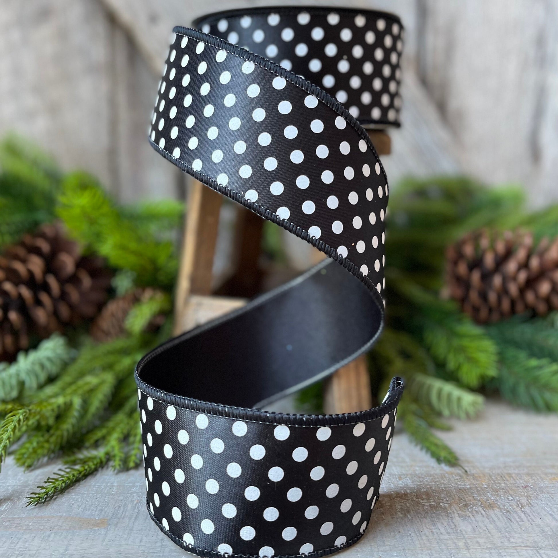 2.5" Black White Mini Dots, Farrisilk Ribbon, Polka Dot RIbbon