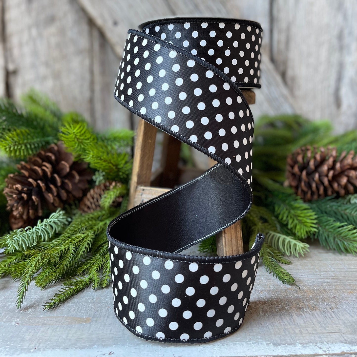 2.5" Black White Mini Dots, Farrisilk Ribbon, Polka Dot RIbbon