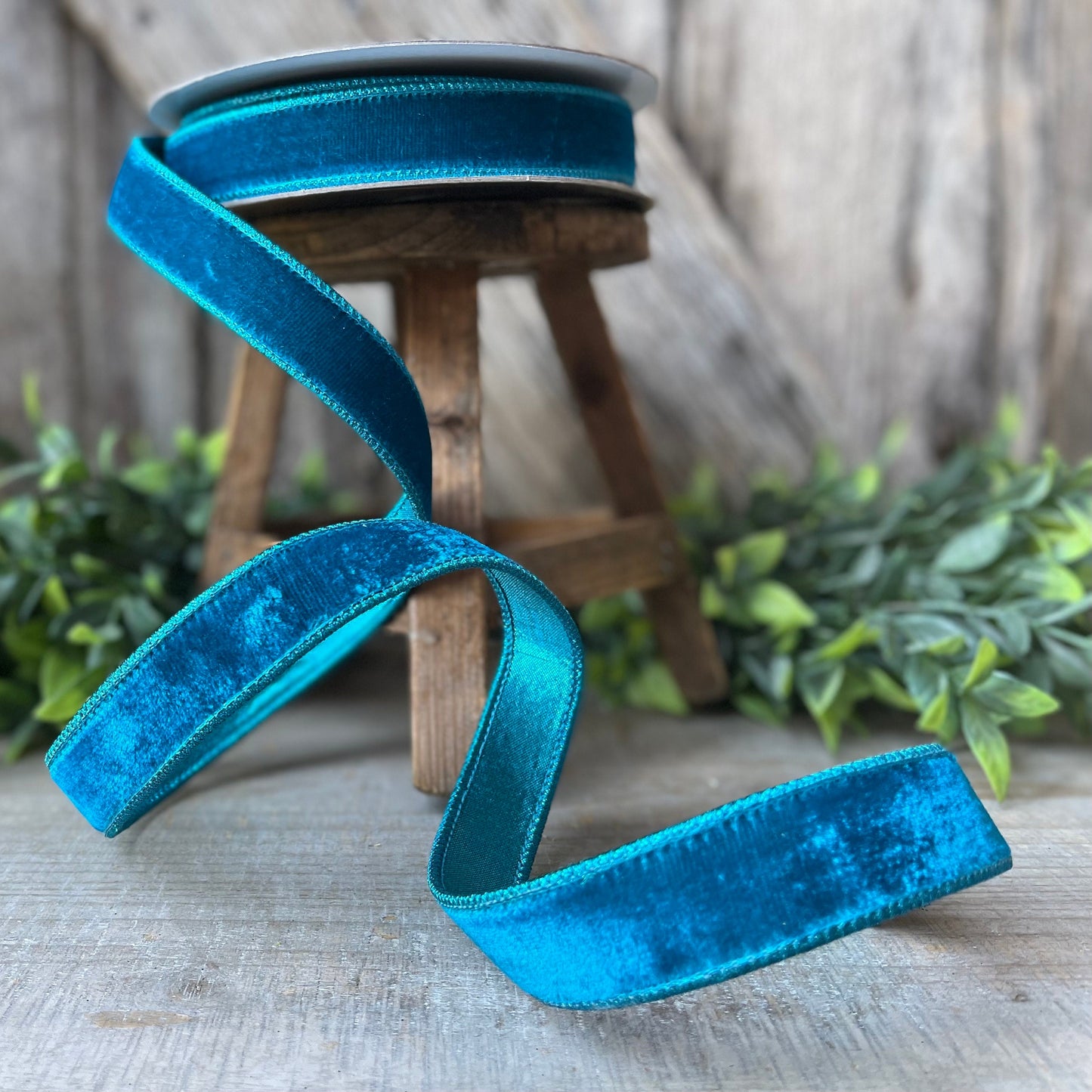 1" Turquoise Velvet Luster RIbbon, Farrisilk Ribbon, Velvet RIbbon