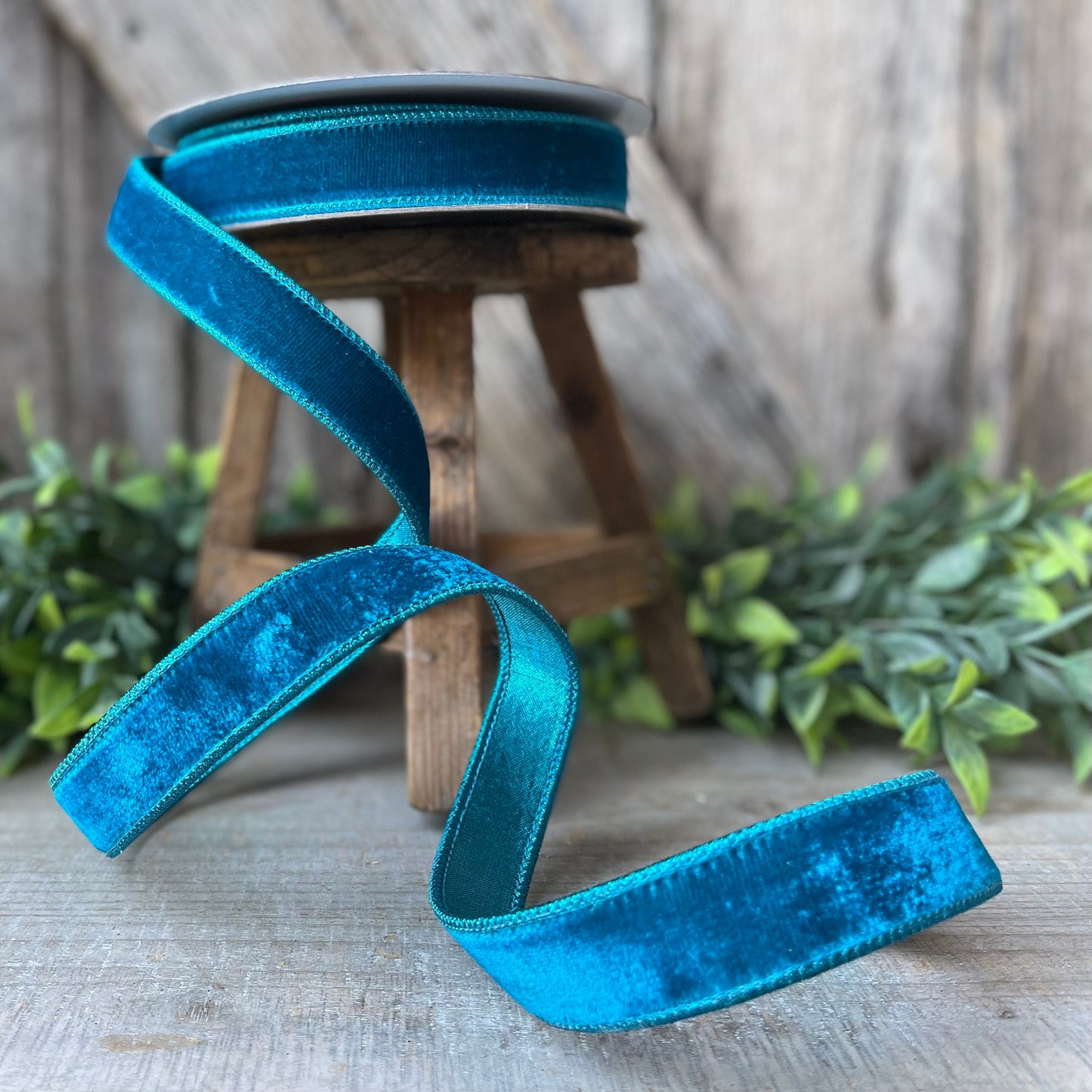 1" Turquoise Velvet Luster RIbbon, Farrisilk Ribbon, Velvet RIbbon