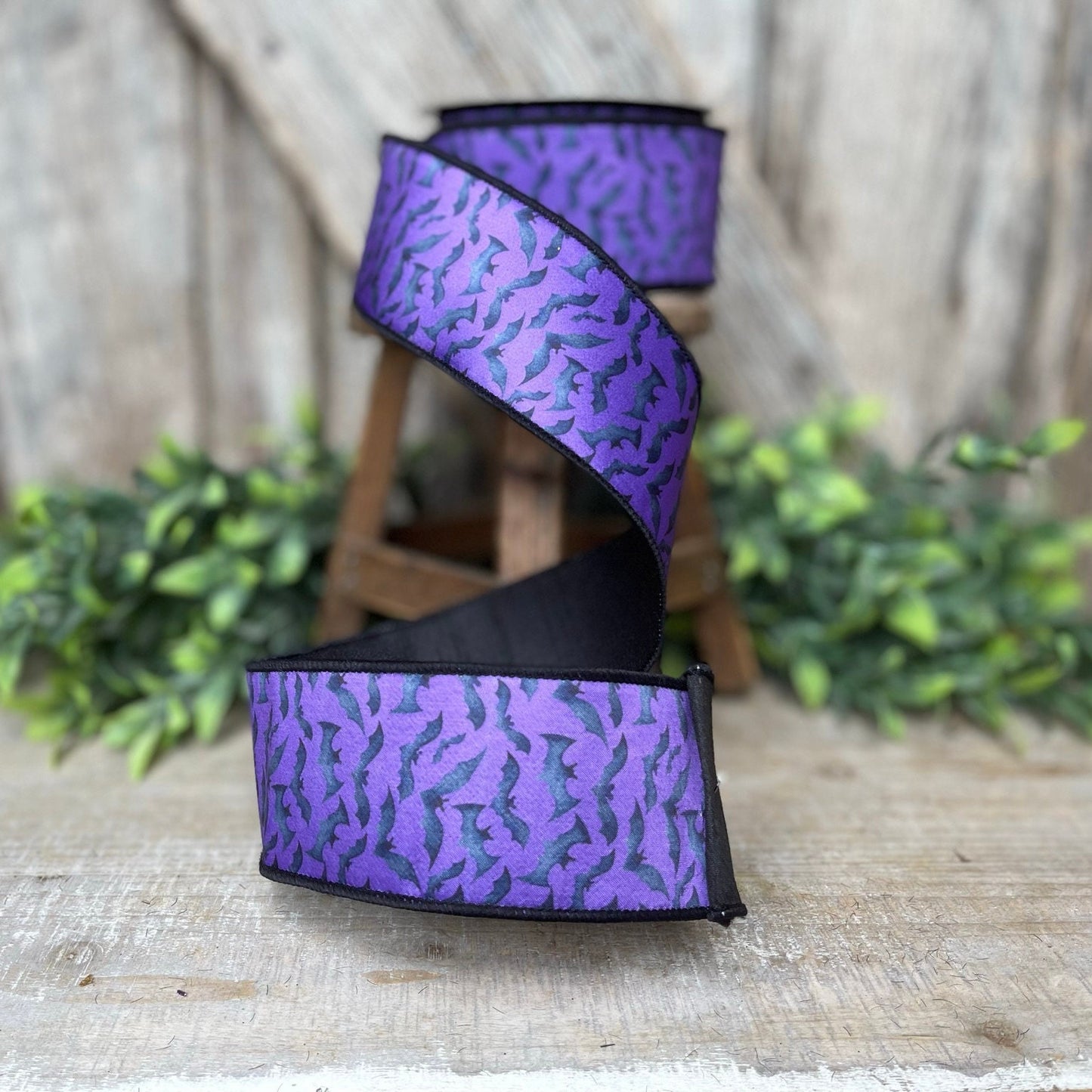 2.5" Purple Bats Wired Ribbon by Farrisilk, Halloween Ribbon