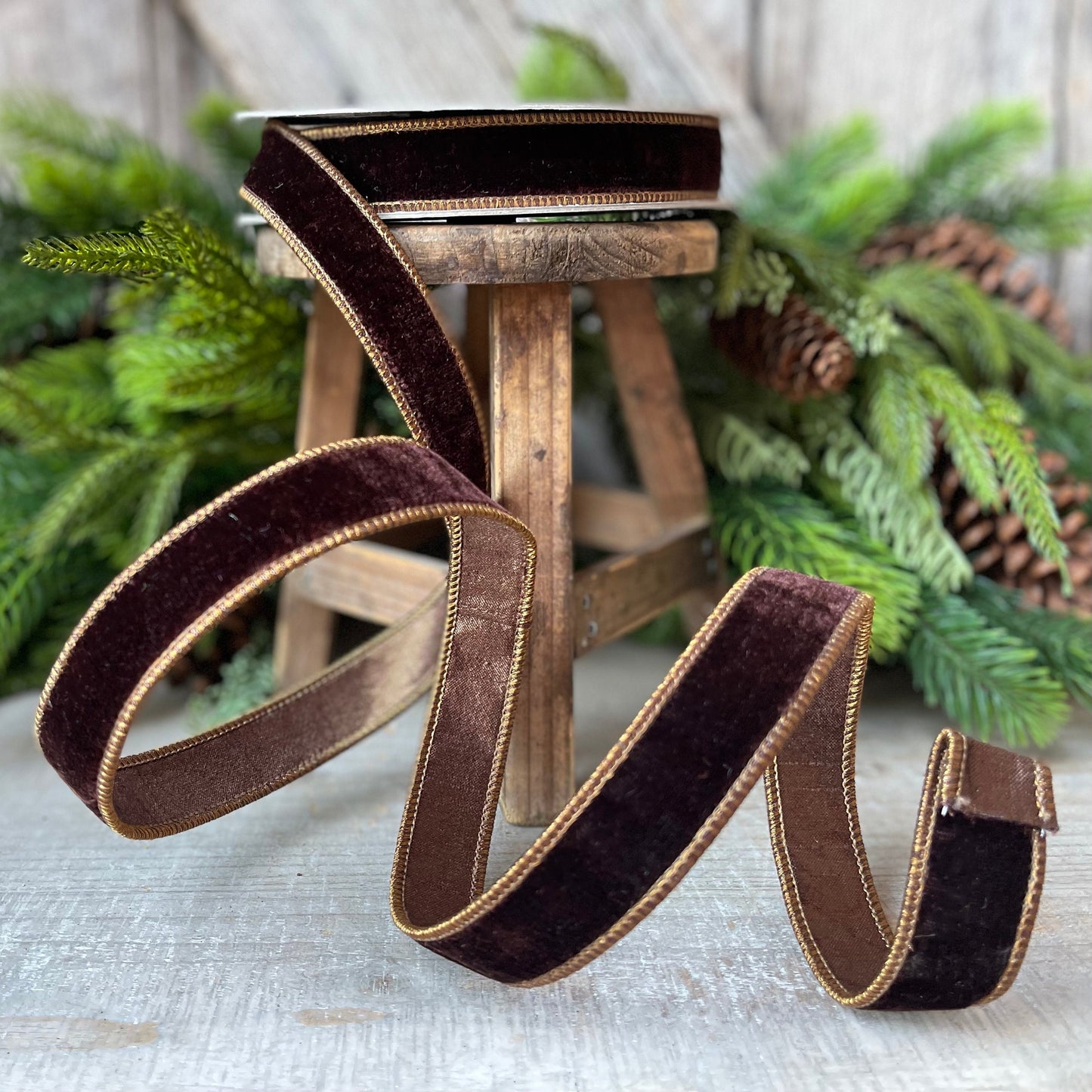 1”Chocolate Velvet Ribbon, Farrisilk ribbon, designer ribbon, 1 inch velvet, fall wired ribbon, wreath supply, craft supply