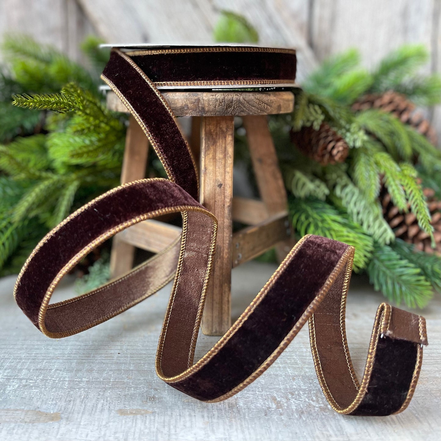 1”Chocolate Velvet Ribbon, Farrisilk ribbon, designer ribbon, 1 inch velvet, fall wired ribbon, wreath supply, craft supply