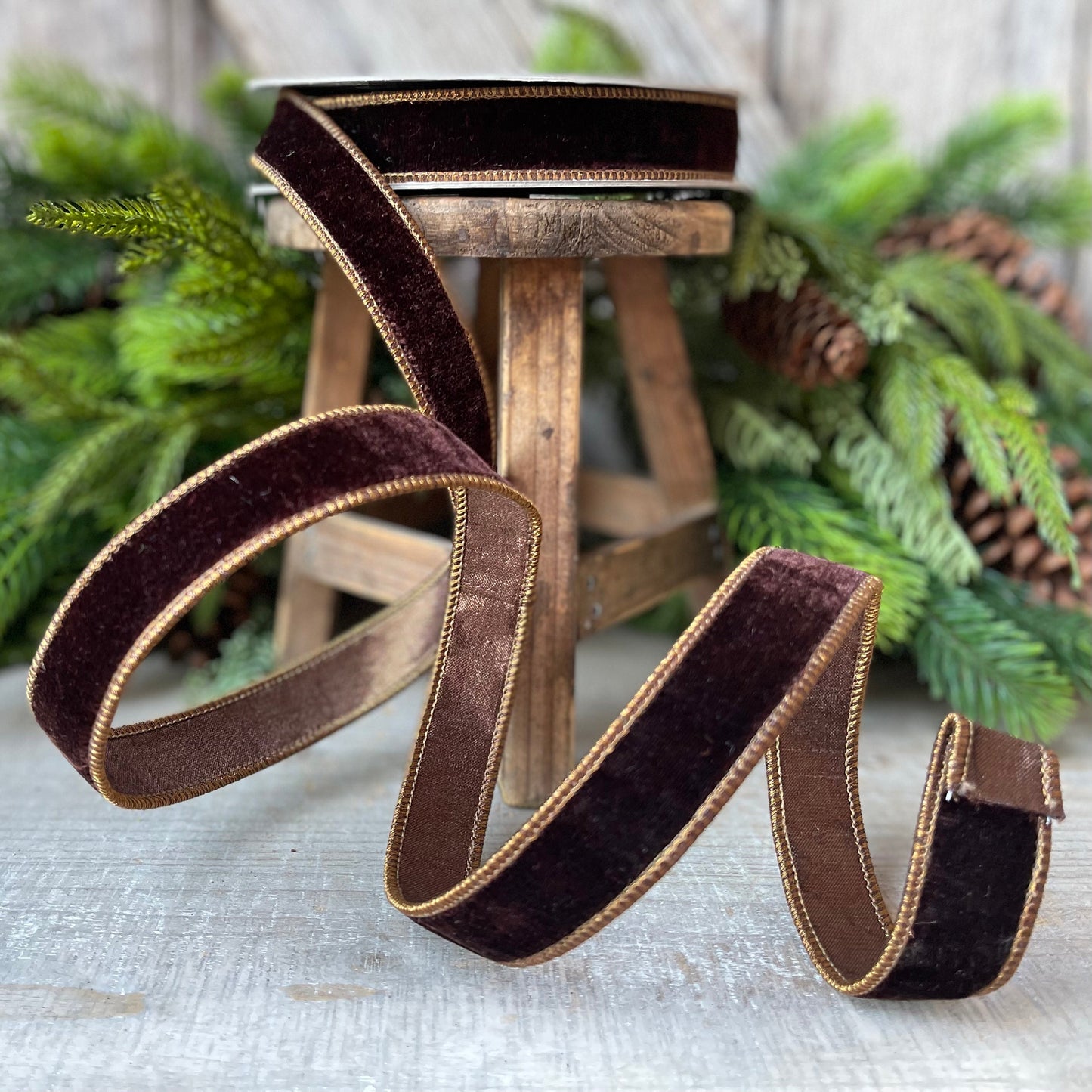 1”Chocolate Velvet Ribbon, Farrisilk ribbon, designer ribbon, 1 inch velvet, fall wired ribbon, wreath supply, craft supply