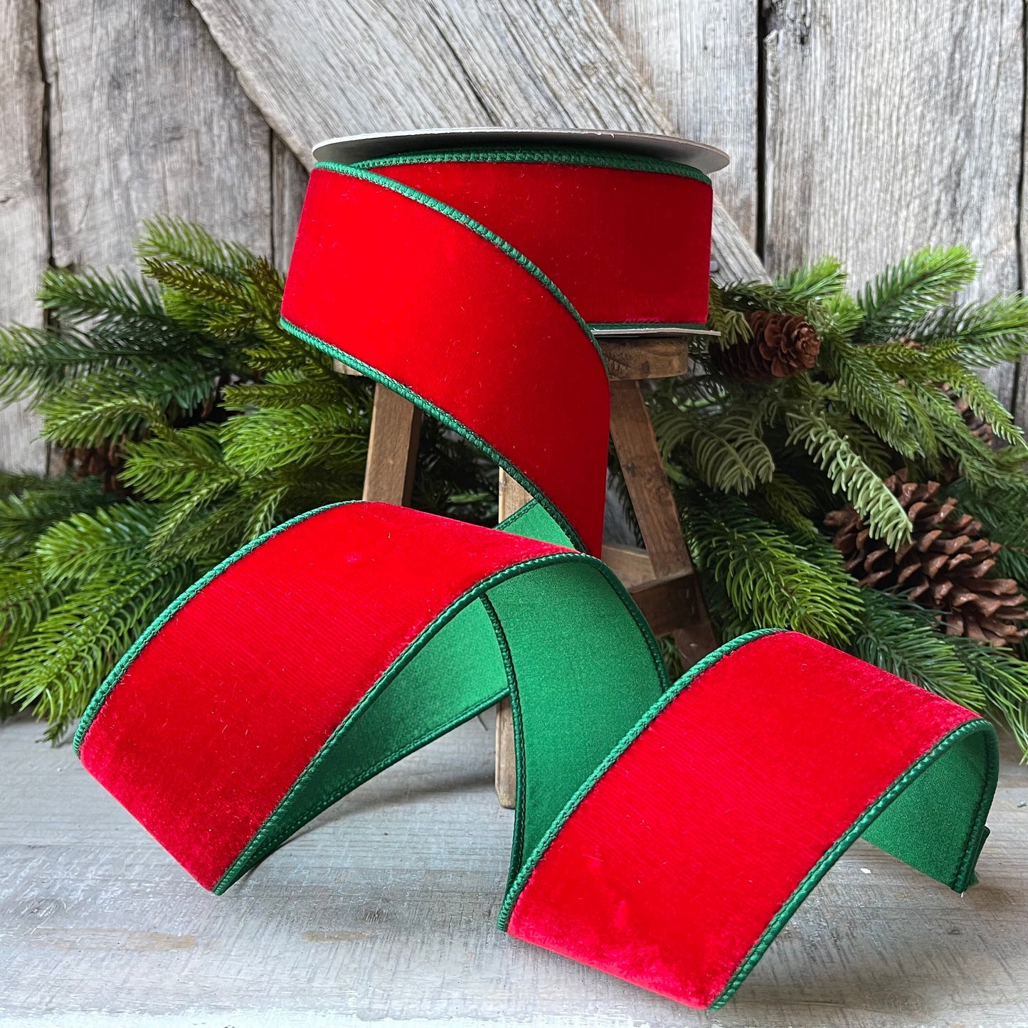 2.5" Red Emerald Velvet, Farrisilk Ribbon, 2 Tone Velvet