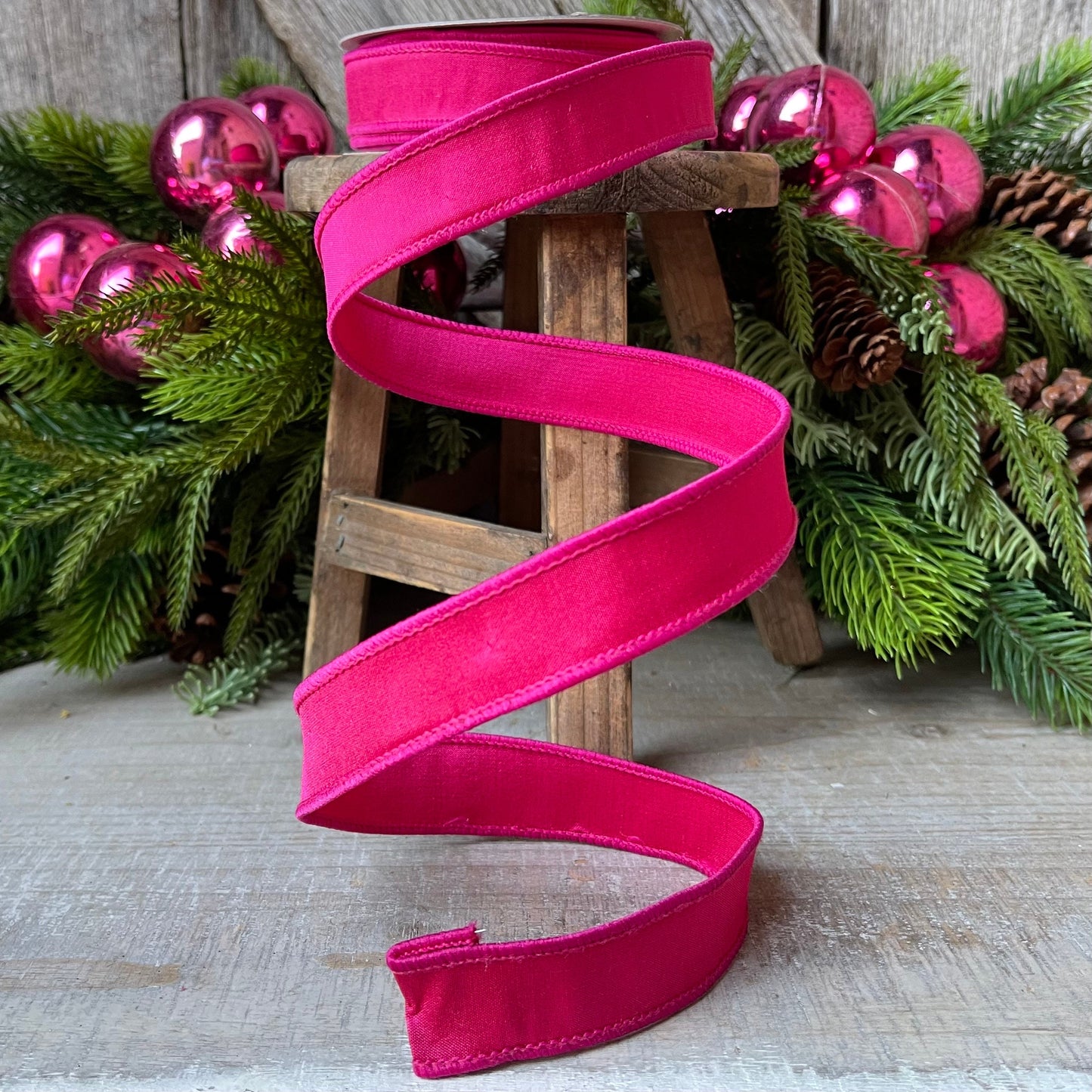 1" Hot Pink Taffeta Wired Ribbon, Farrisilk Ribbon, 1 inch ribbon