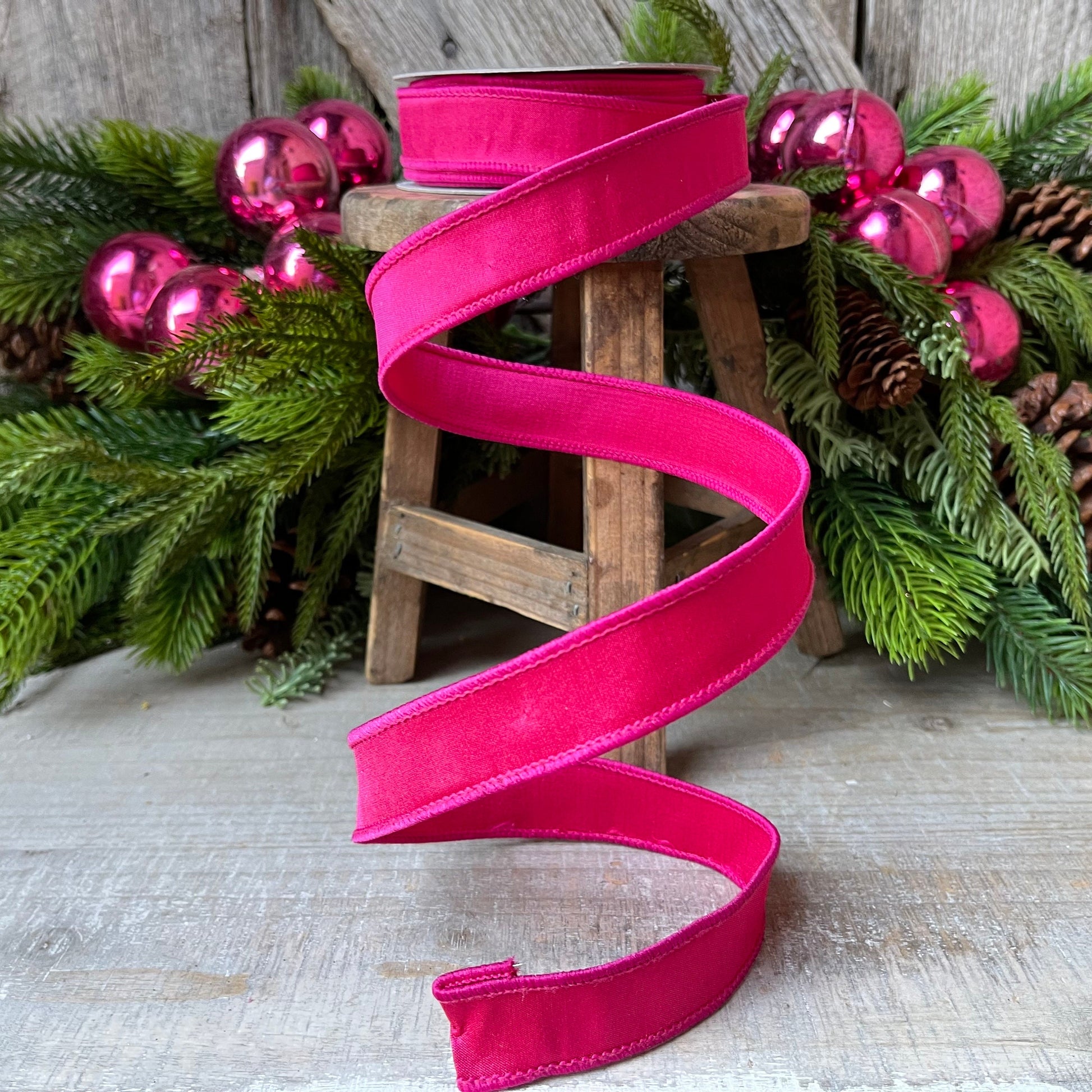 1" Hot Pink Taffeta Wired Ribbon, Farrisilk Ribbon, 1 inch ribbon