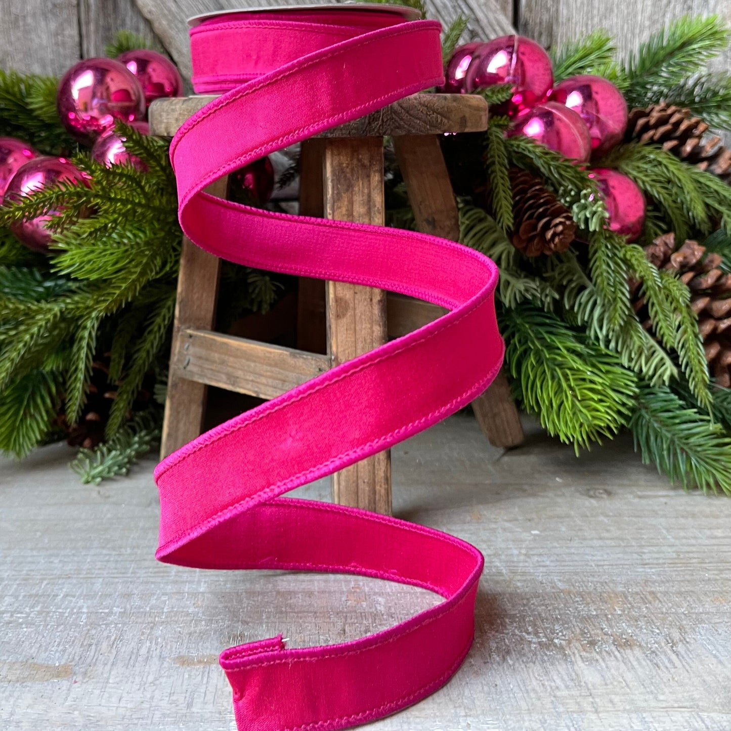 1" Hot Pink Taffeta Wired Ribbon, Farrisilk Ribbon, 1 inch ribbon