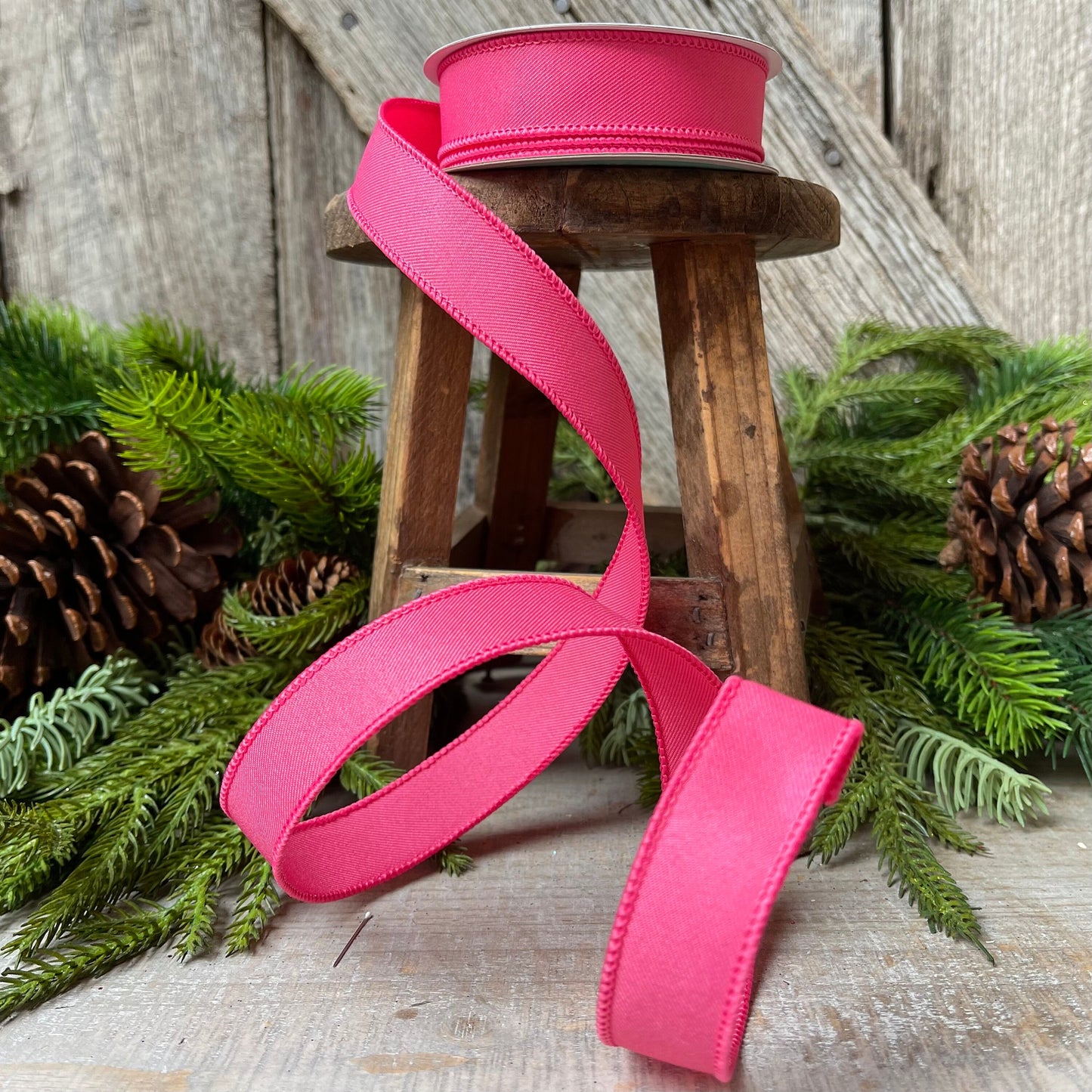 7/8" Hot Pink Double Weave Wired RIbbon, Narrow RIbbon, Wreath Supply