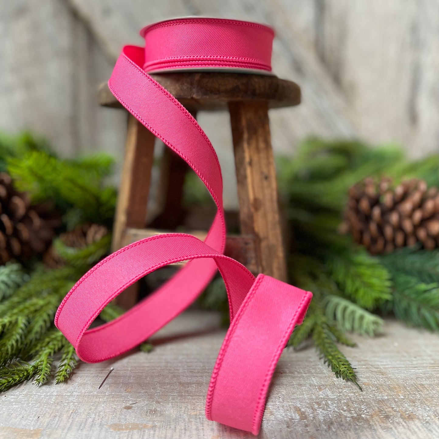 7/8" Hot Pink Double Weave Wired RIbbon, Narrow RIbbon, Wreath Supply