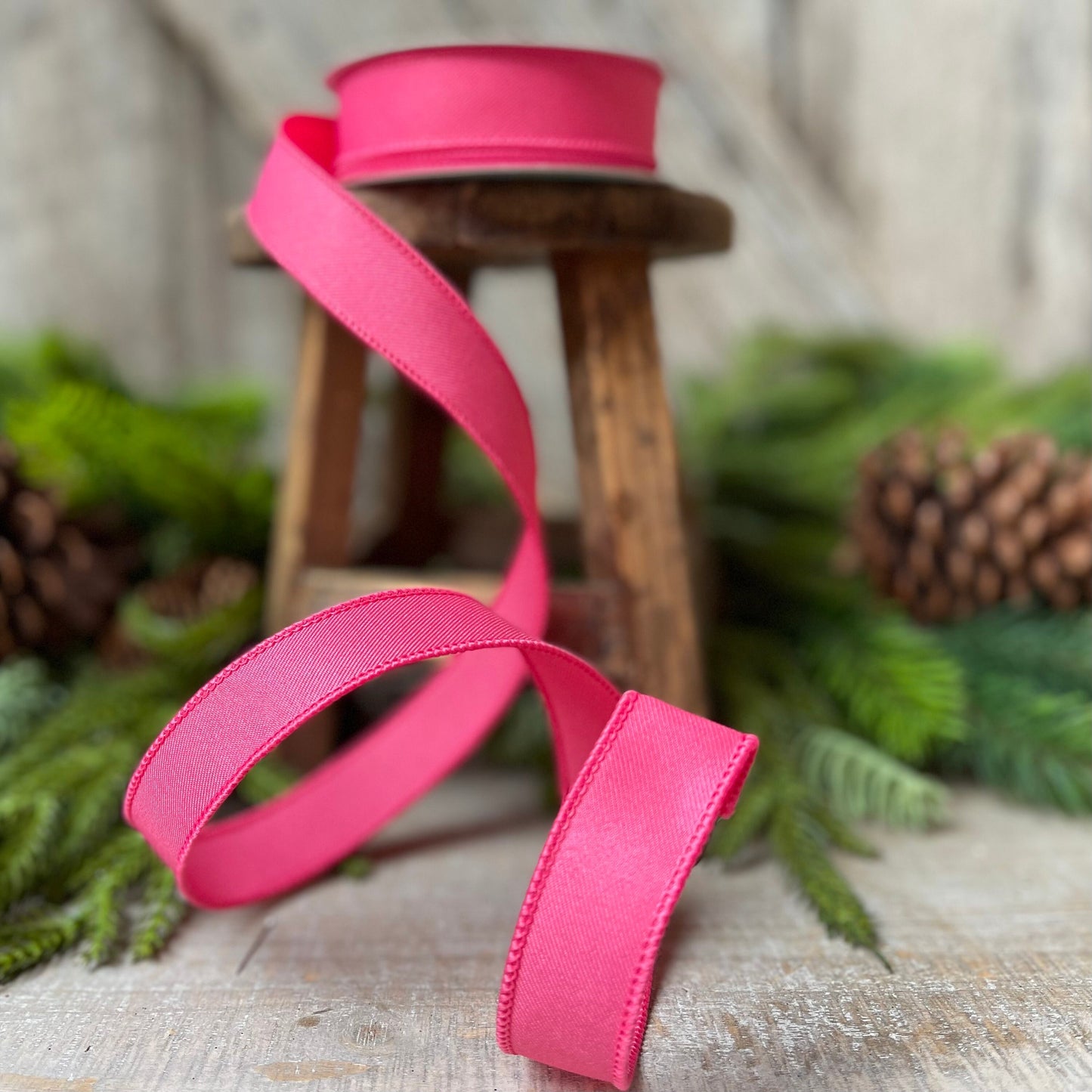 7/8" Hot Pink Double Weave Wired RIbbon, Narrow RIbbon, Wreath Supply