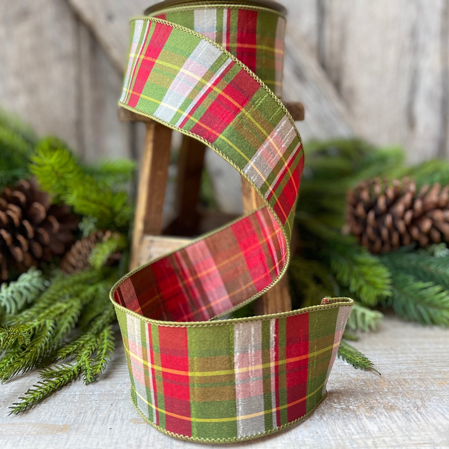 2.5" Red Green Elfy Plaid by Farrisilk, Christmas Ribbon