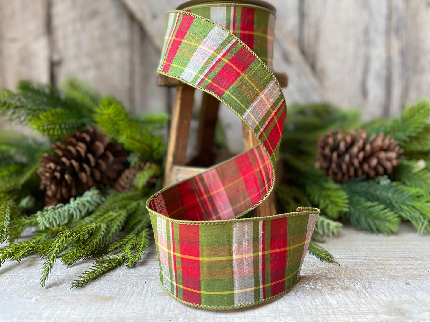 2.5" Red Green Elfy Plaid by Farrisilk, Christmas Ribbon