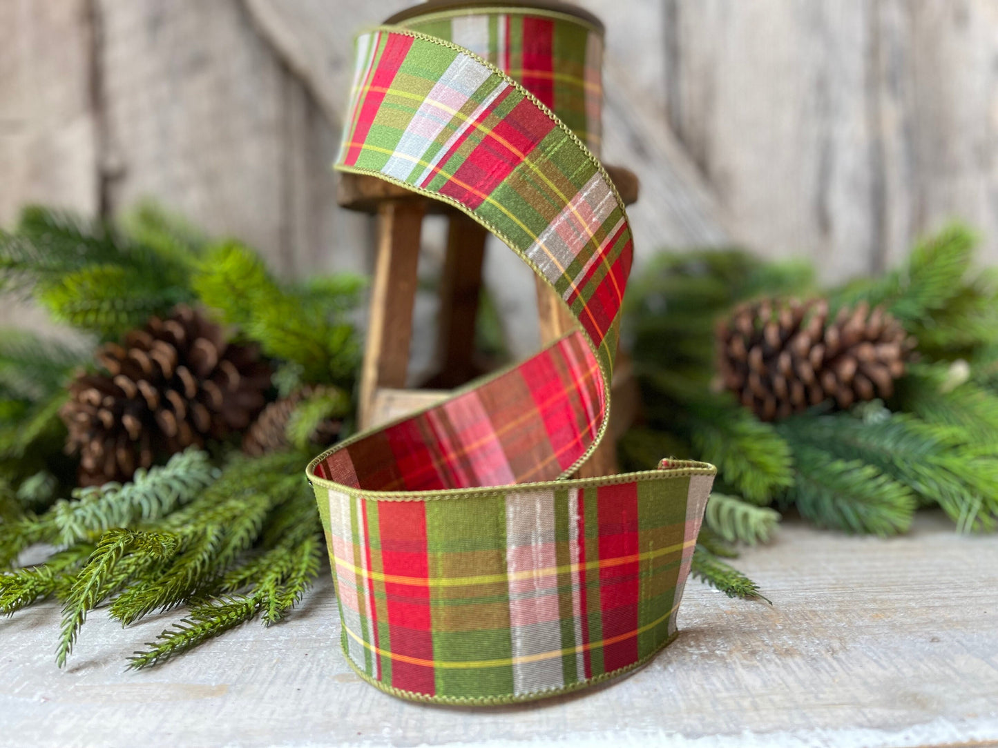 2.5" Red Green Elfy Plaid by Farrisilk, Christmas Ribbon