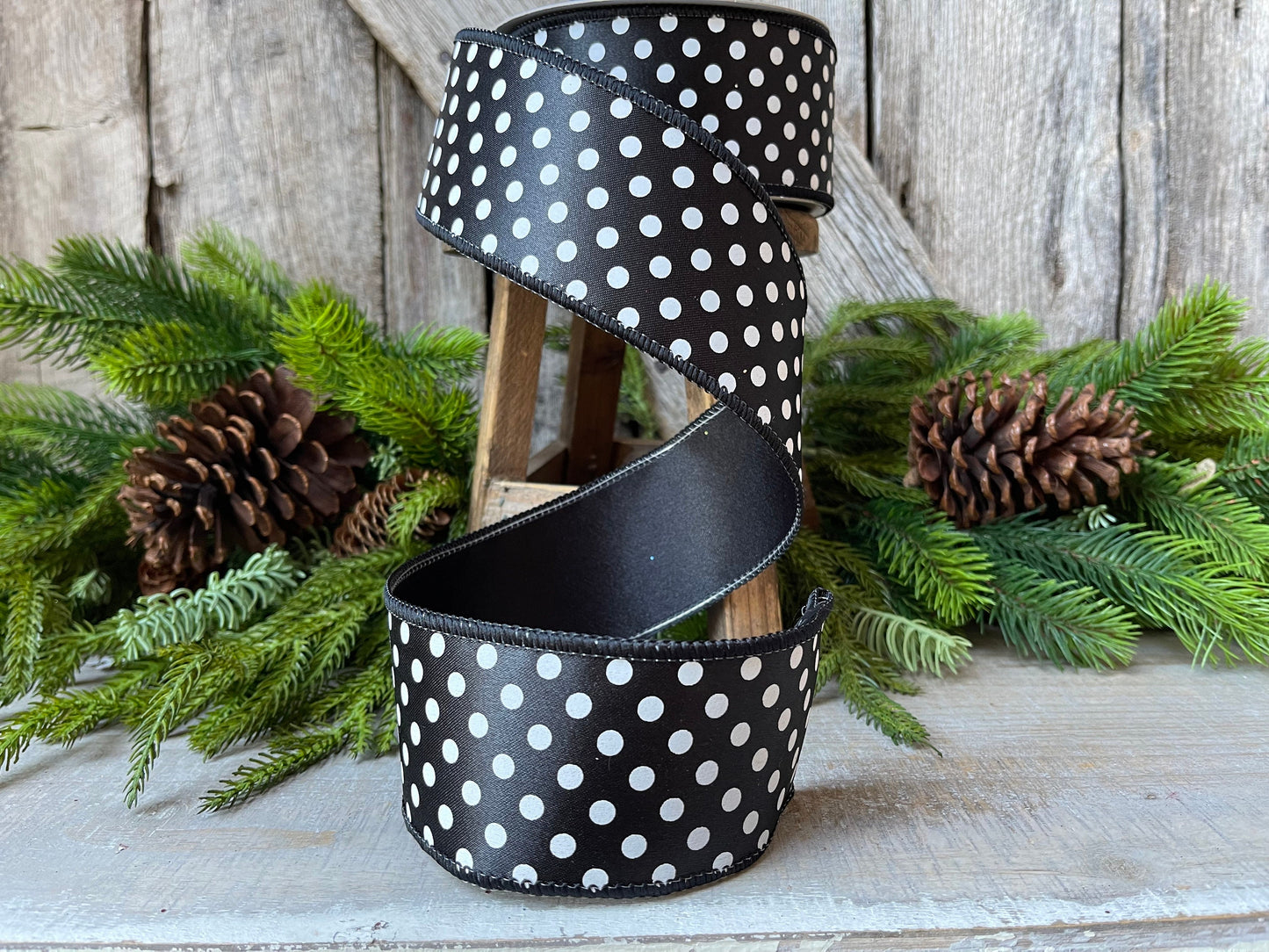 2.5" Black White Mini Dots, Farrisilk Ribbon, Polka Dot RIbbon