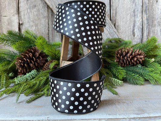 2.5" Black White Mini Dots, Farrisilk Ribbon, Polka Dot RIbbon