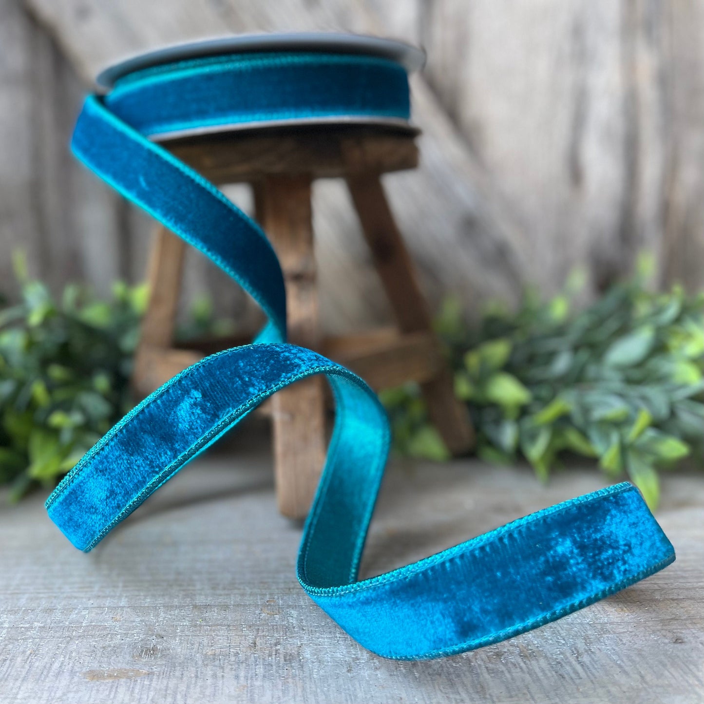 1" Turquoise Velvet Luster RIbbon, Farrisilk Ribbon, Velvet RIbbon