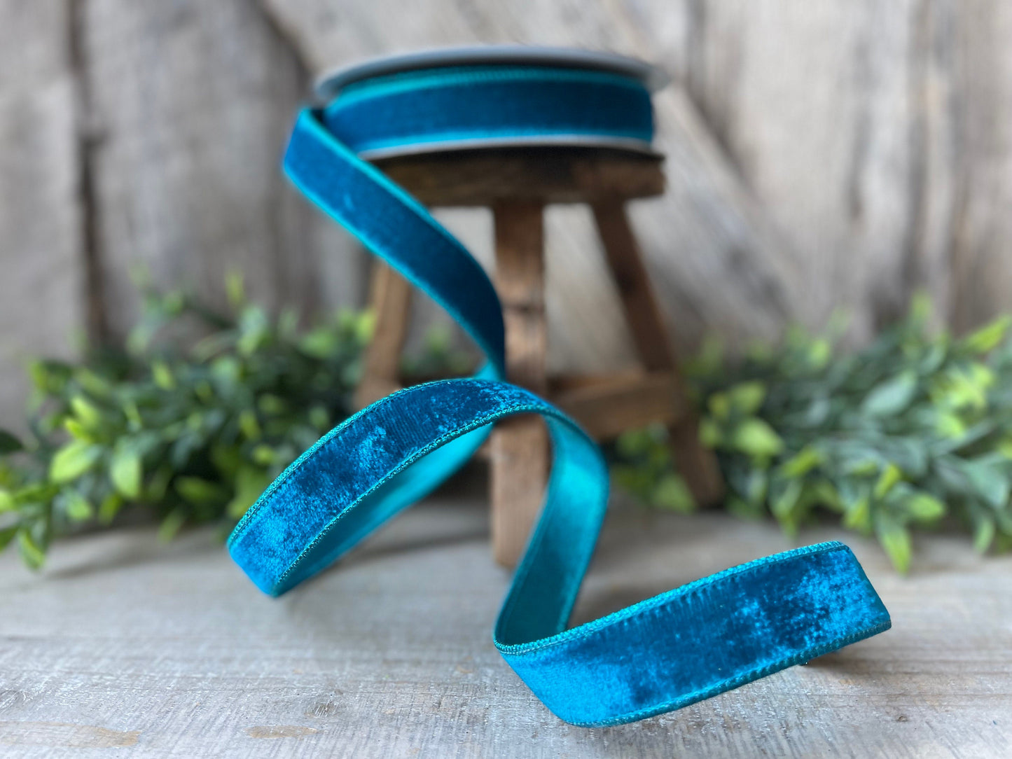 1" Turquoise Velvet Luster RIbbon, Farrisilk Ribbon, Velvet RIbbon