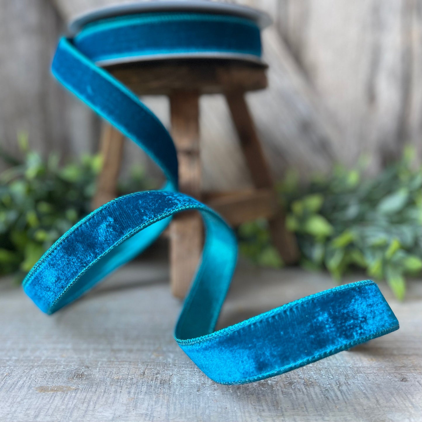 1" Turquoise Velvet Luster RIbbon, Farrisilk Ribbon, Velvet RIbbon